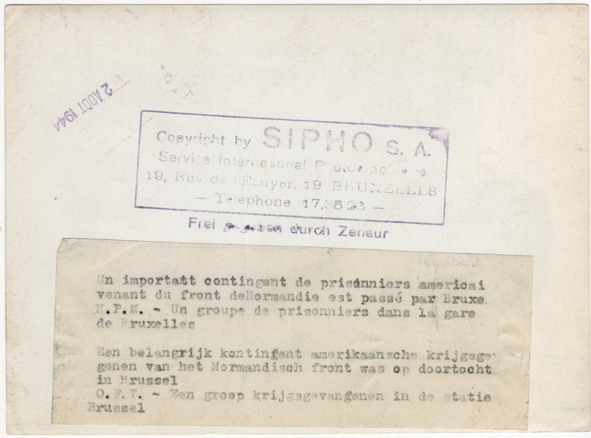 Original WW2 Belgian Press Photo - Canadian POW RAF pilot captured in Normandy transferred to Brussels, Belgium (1944) — image 2