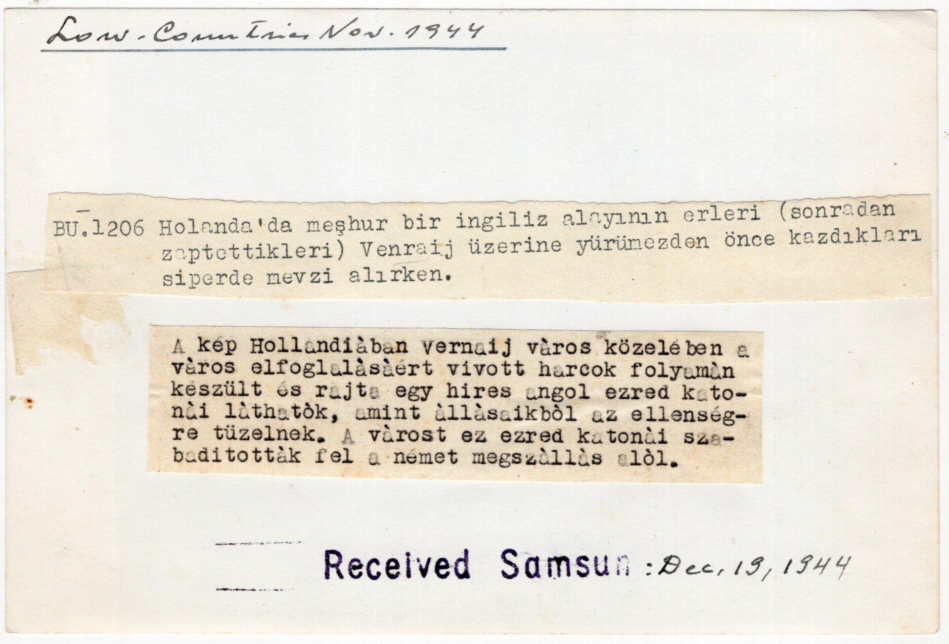 Original WW2 Turkish Press Photo - British soldiers in a trench by Venray, Netherlands (1944) — image 2