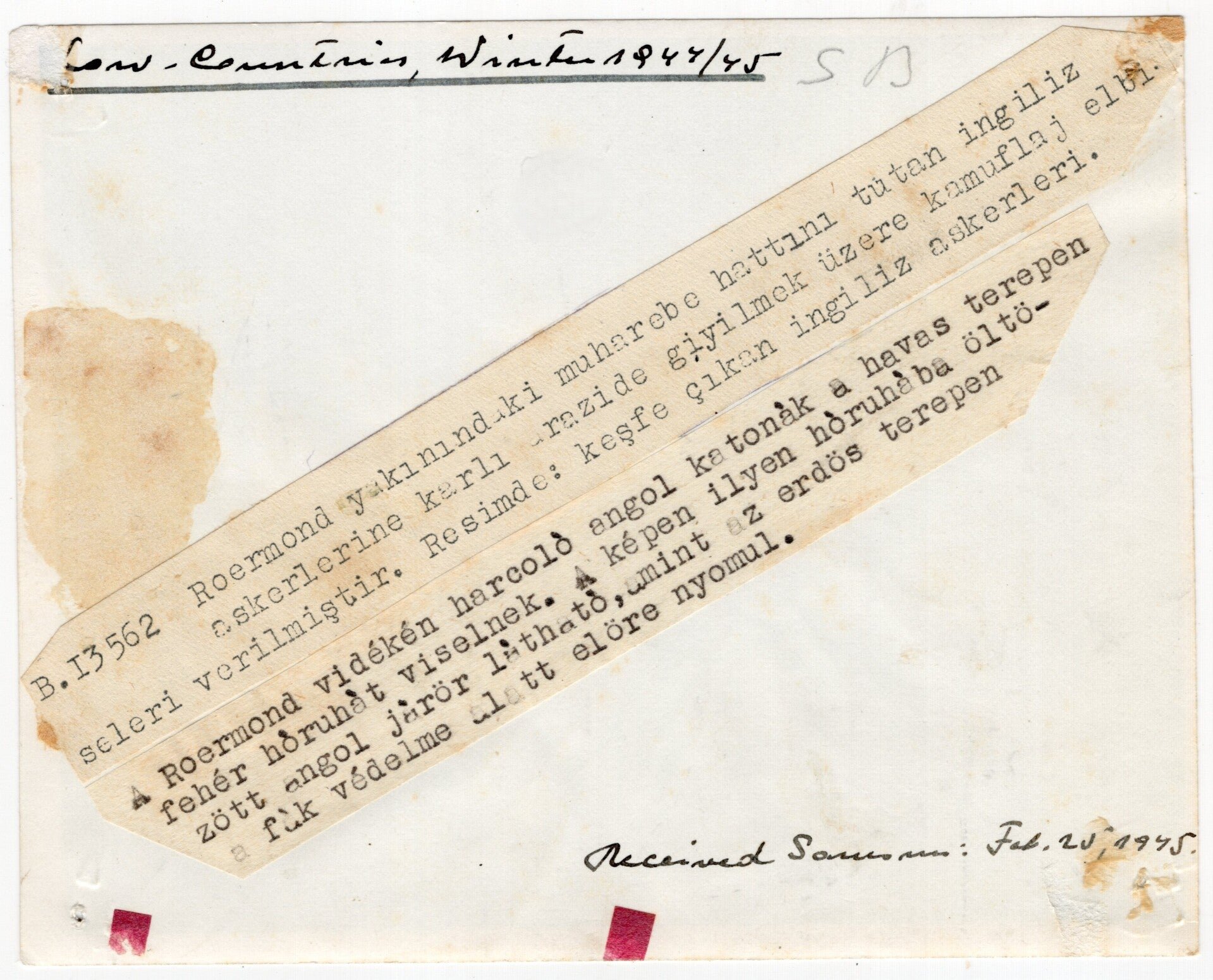 Original WW2 Turkish Press Photo - British soldiers in Snow camouflage in Roermond, Holland (1945) — image 2