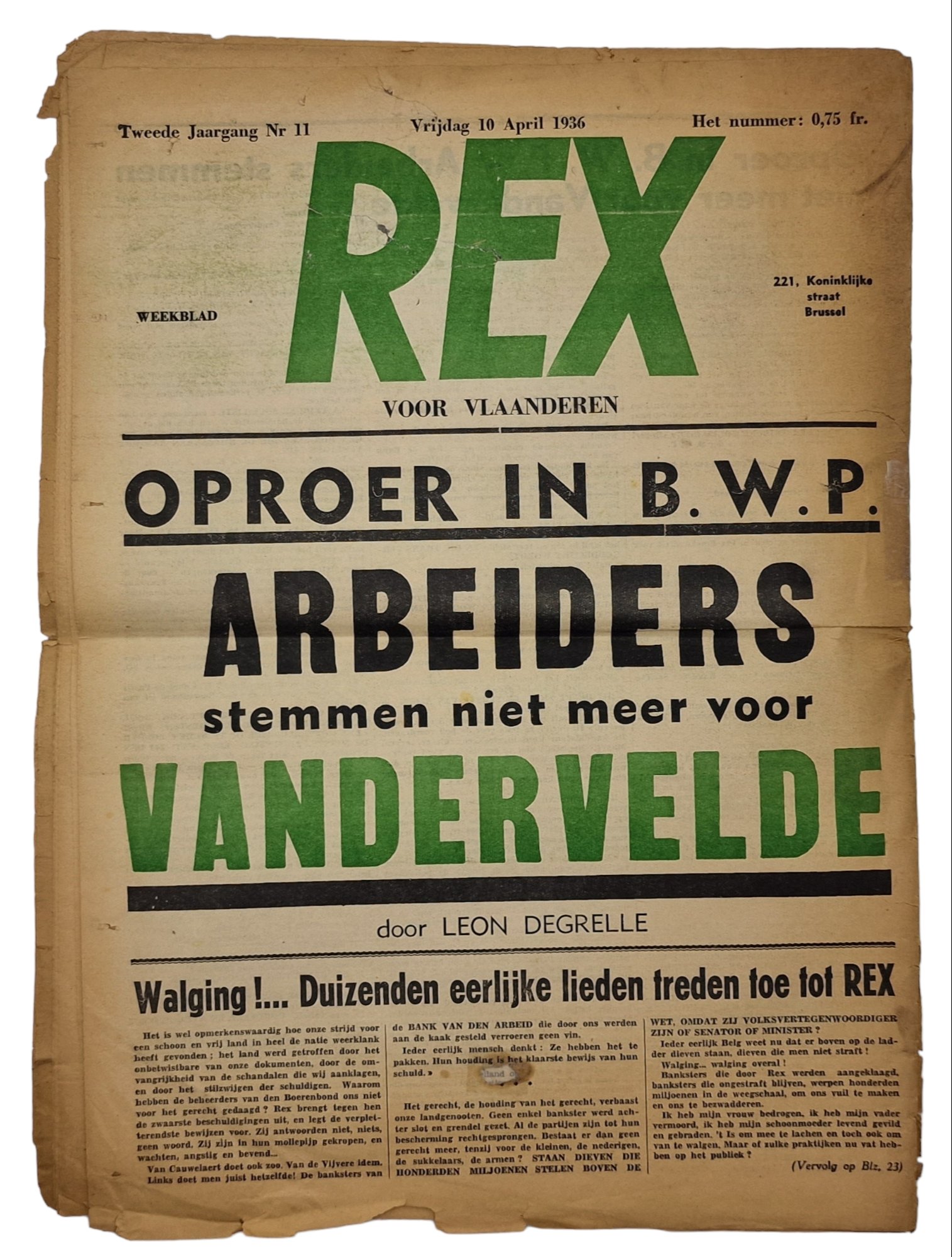Original WW2 Flemish Collaboration REX Newspaper - REX voor Vlaanderen 2nd Year No. 11 (1936) — image 5