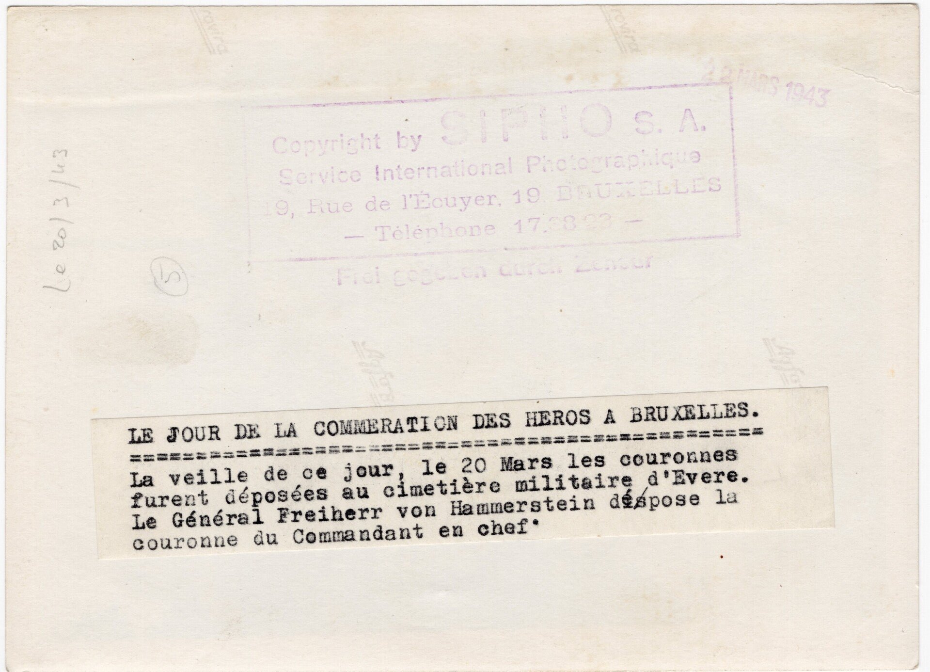 Original WW2 Belgian Press Photo - Memorial service in Brussels with General Freiherr von Hammerstein-Equord (1943) — image 2