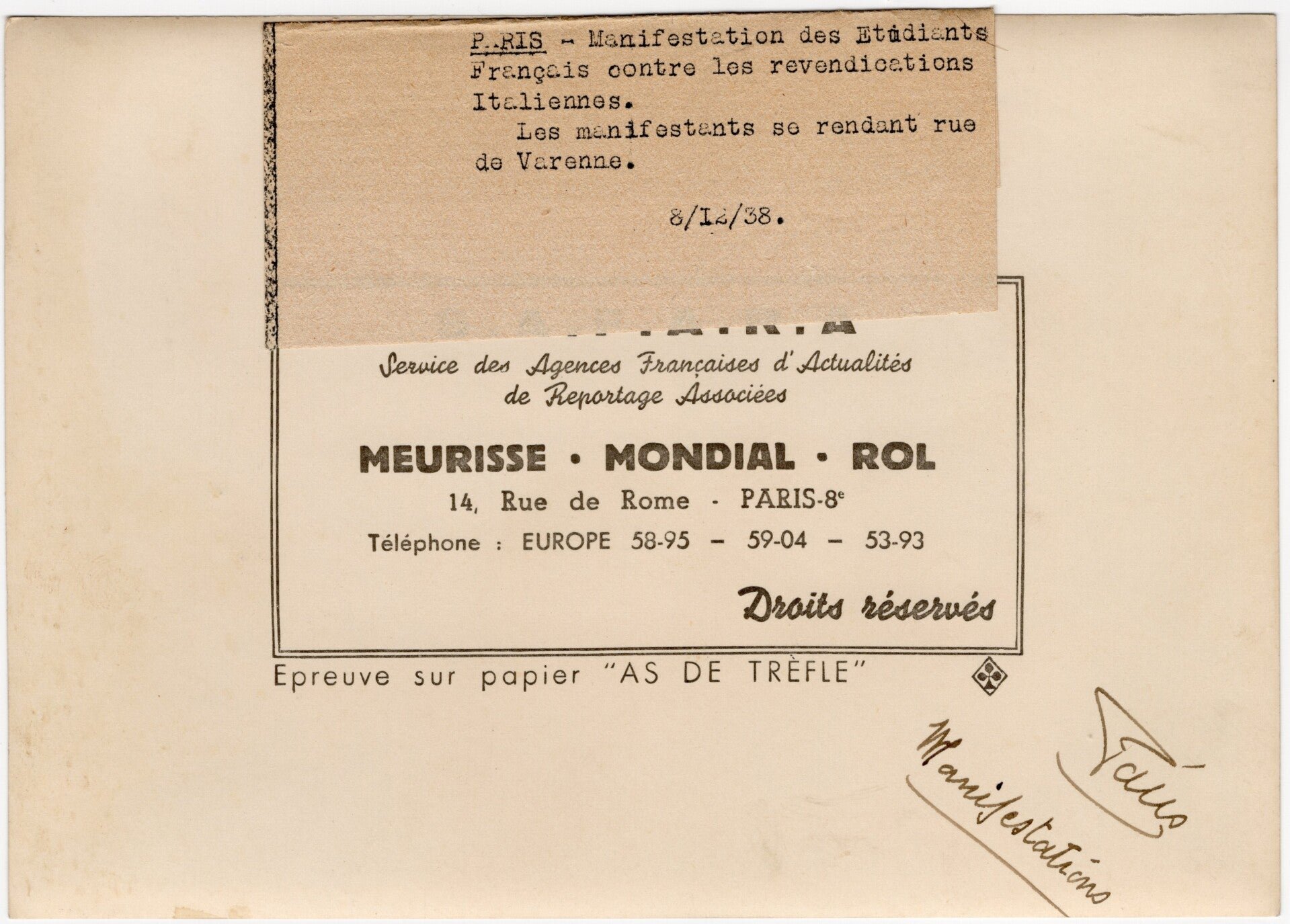 Original WW2 French Press Photo - French student protest against Italian claims of Corse (1938) — image 2