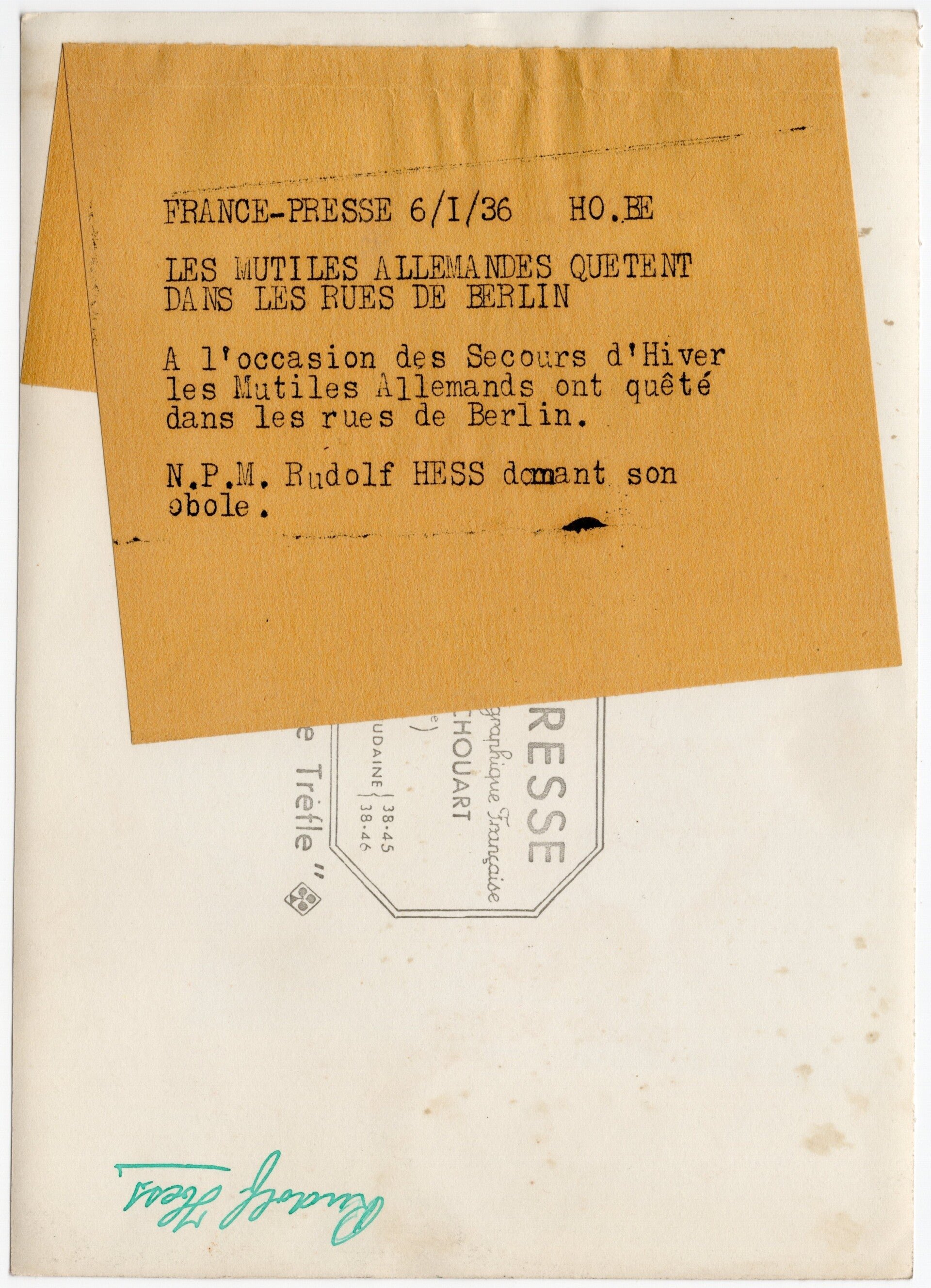 Original WW2 French Press Photo - Rudolf Hess talking to a wounded veteran, Berlin (1936) — image 2