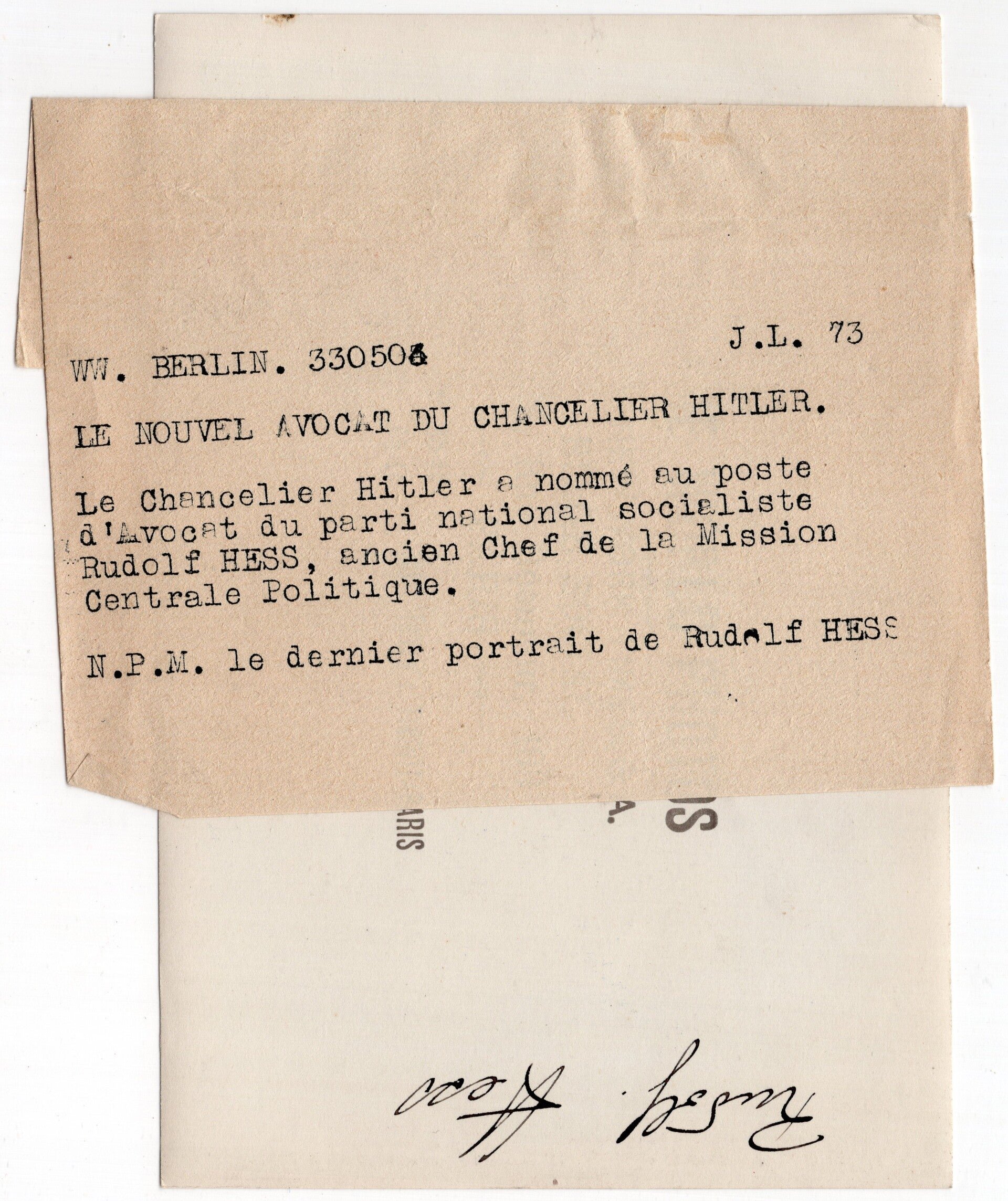 Original WW2 French Press Photo - Rudolf Hess portrait — image 2