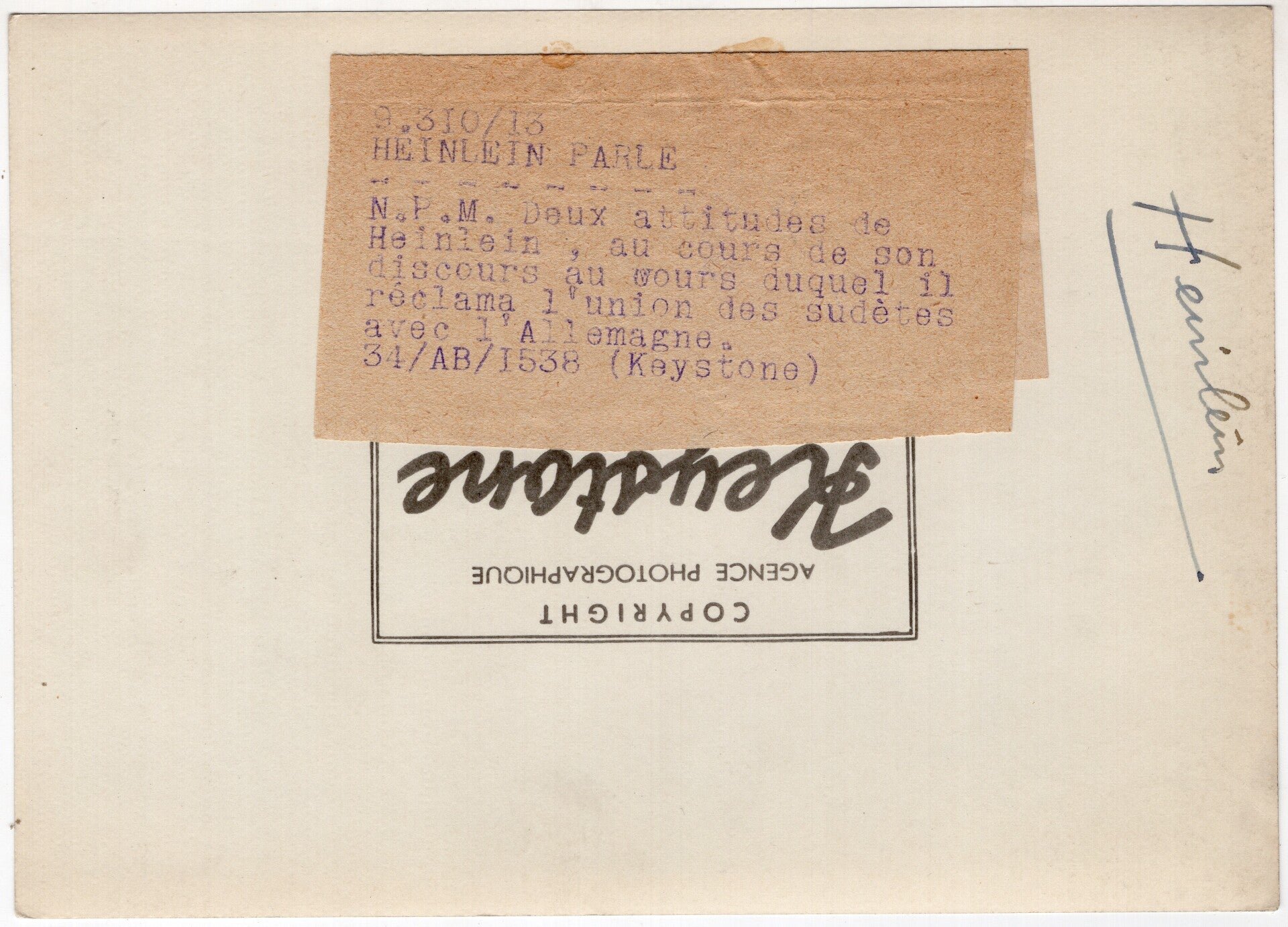 Original WW2 French Press Photo - Konrad Heinlein speaking (1938) — image 2