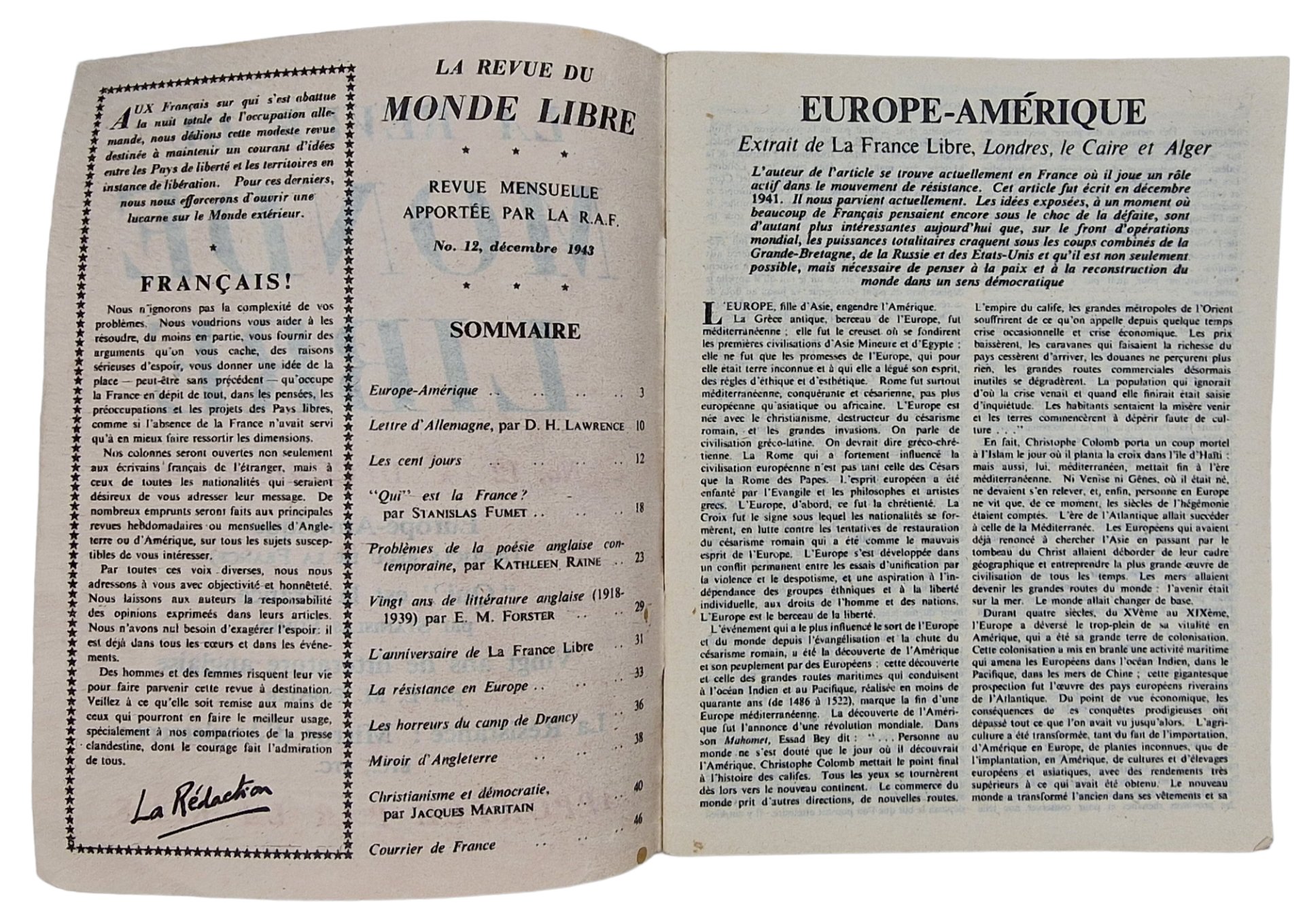Original WW2 French Leaflet - F 180 La revue du Monde Libre No. 12 (1943) — image 2