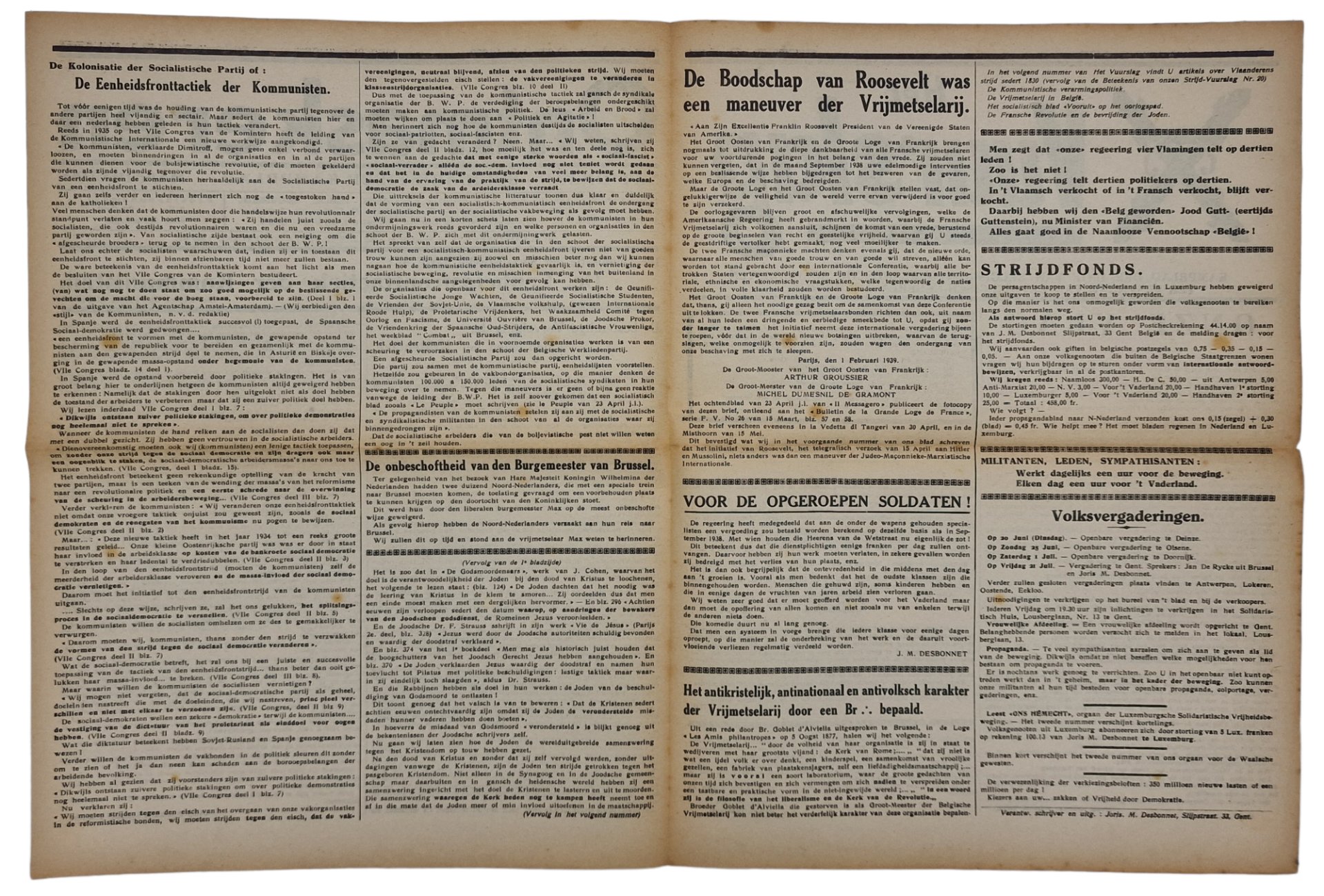 Original WW2 Flemish Newspaper - Ontmaskeren, Nationaal Solidaristisch Kampblad, Het Vuurslag (1939) — image 2