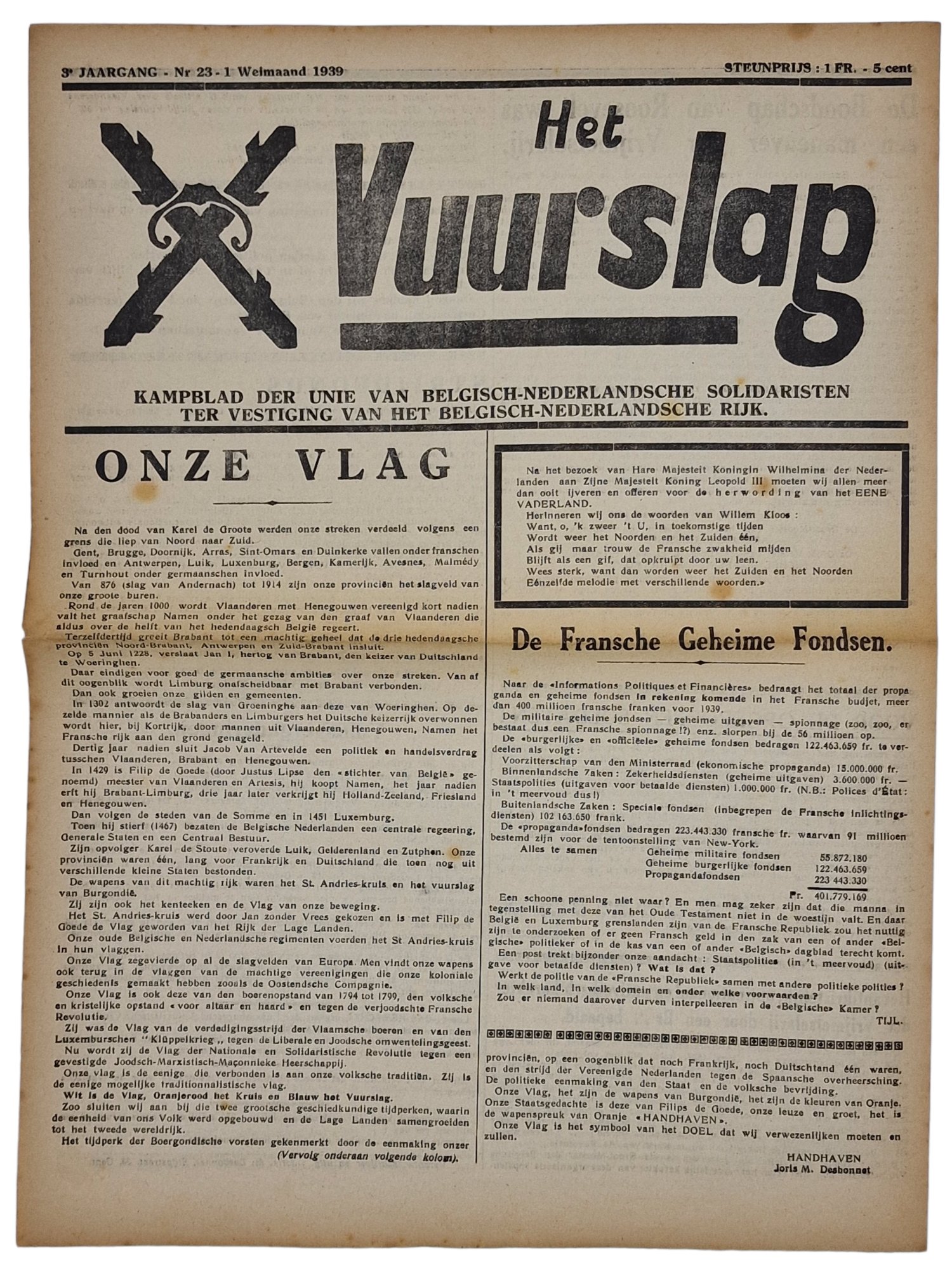 Original WW2 Flemish Newspaper - Ontmaskeren, Nationaal Solidaristisch Kampblad, Het Vuurslag (1939) — image 3