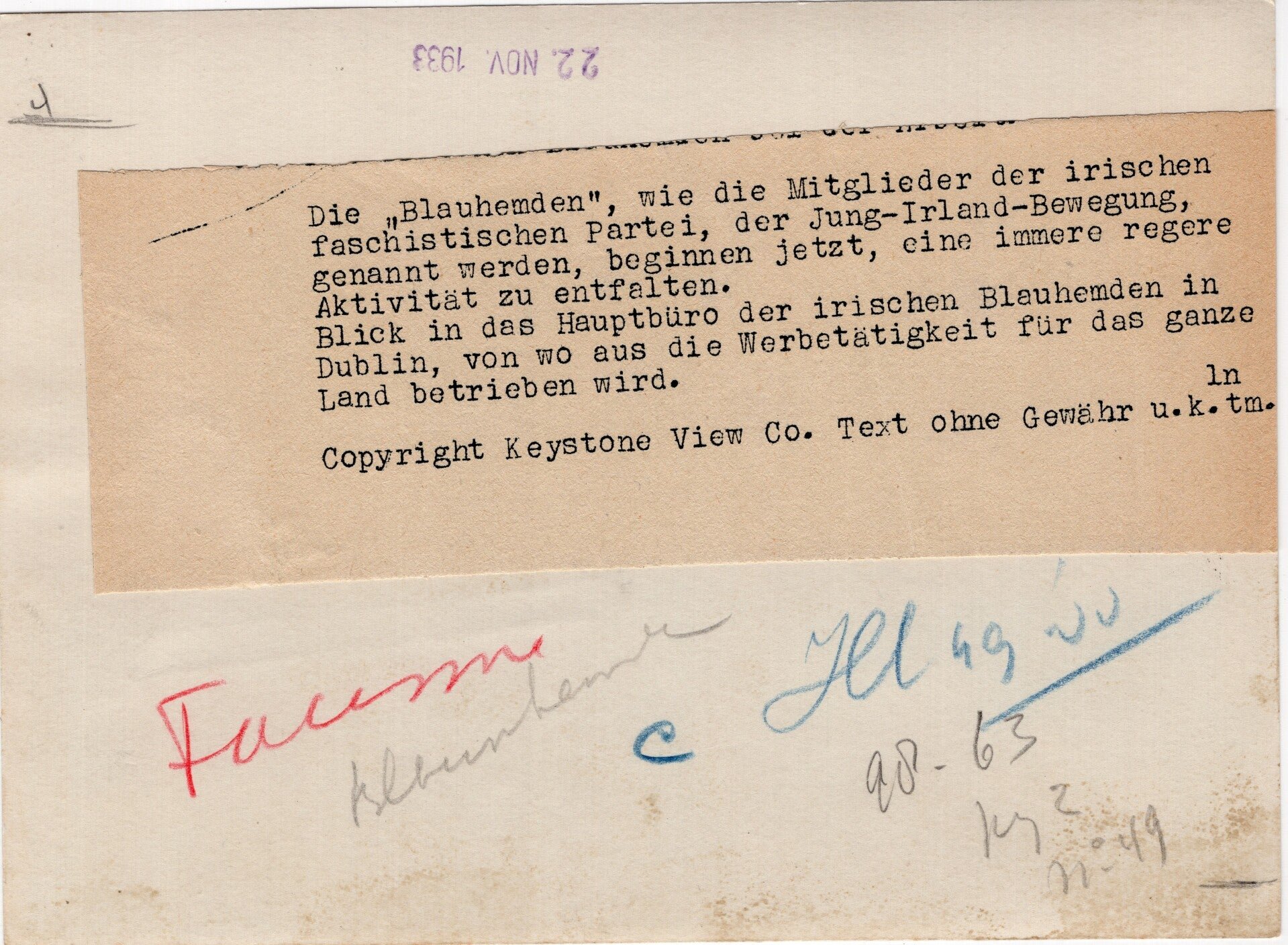 Original WW2 Irish Collaboration Press Photo - Irish fascist Blueshirts ''Young Ireland'', ''League of Youth'' (1933) — image 2