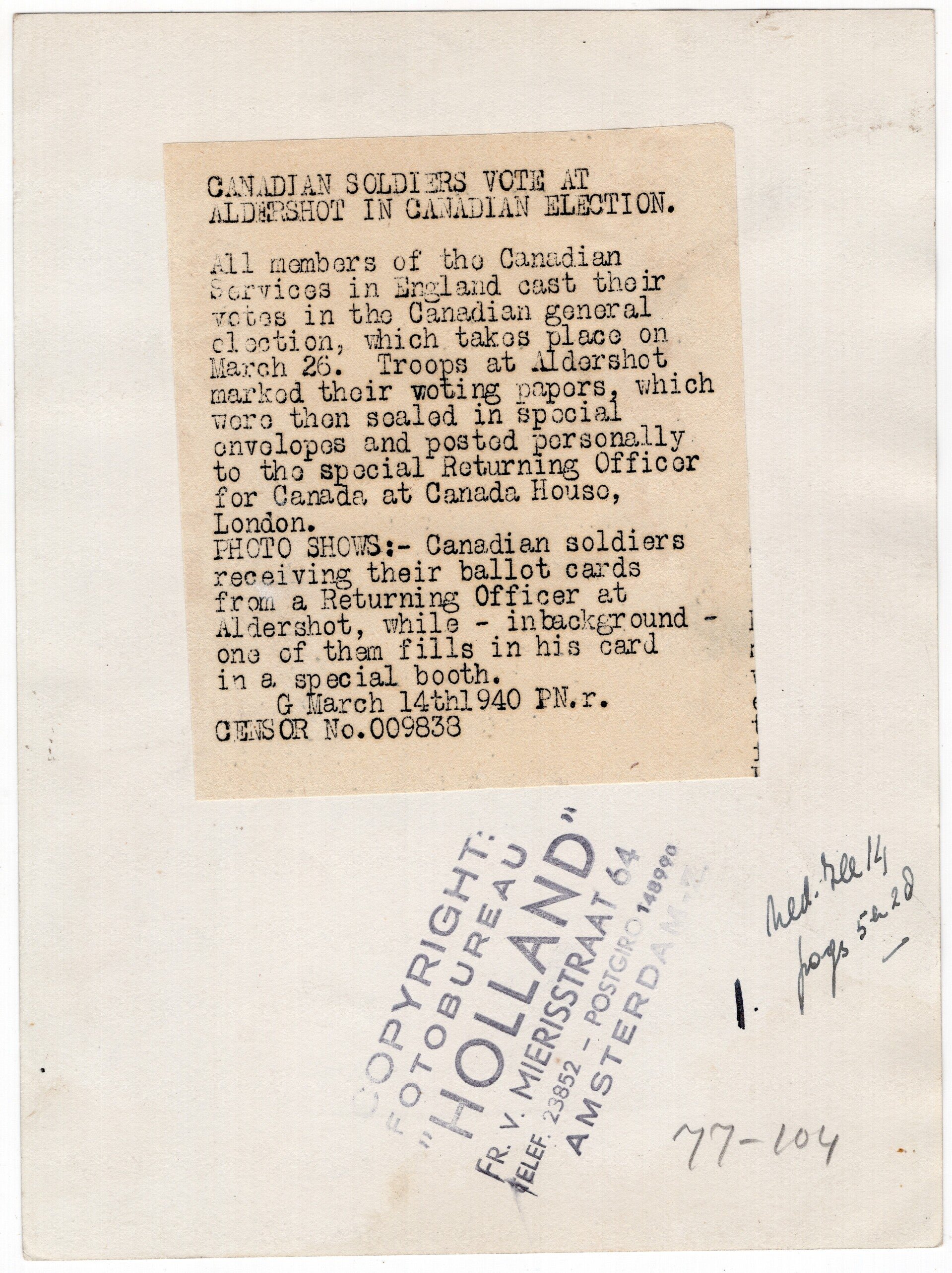 Original WW2 British Press Photo - Canadian soldiers vote in Canadian election, England (1940) — image 2