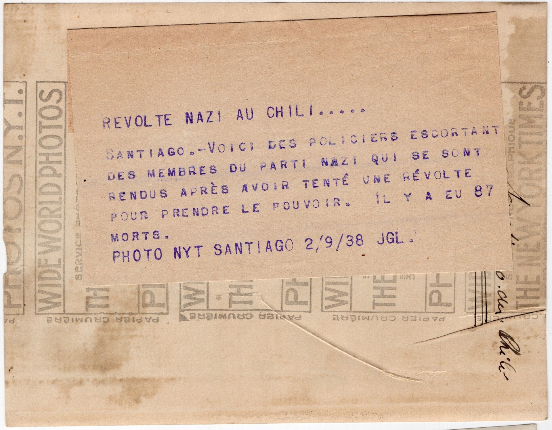 Original WW2 French Press Photo - Seguro Obrero massacre, captured Chilean nazis after the coup d'état in Santiago, Chile (1938) — image 2