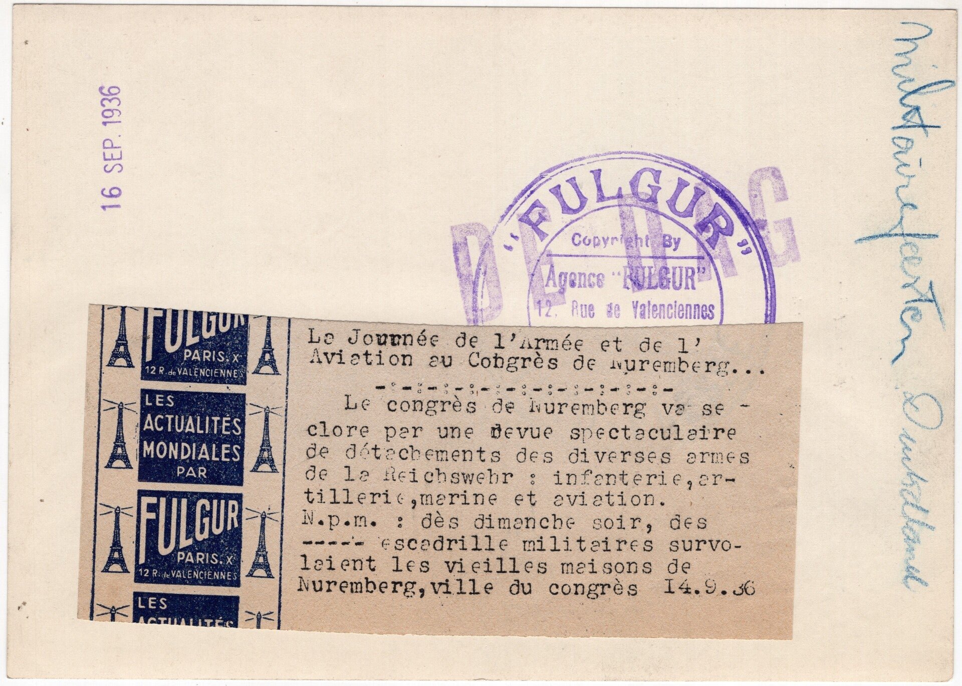 Original WW2 Belgian Press Photo - Luftwaffe airplanes, Reichsparteitag Nürnberg (1936) — image 2