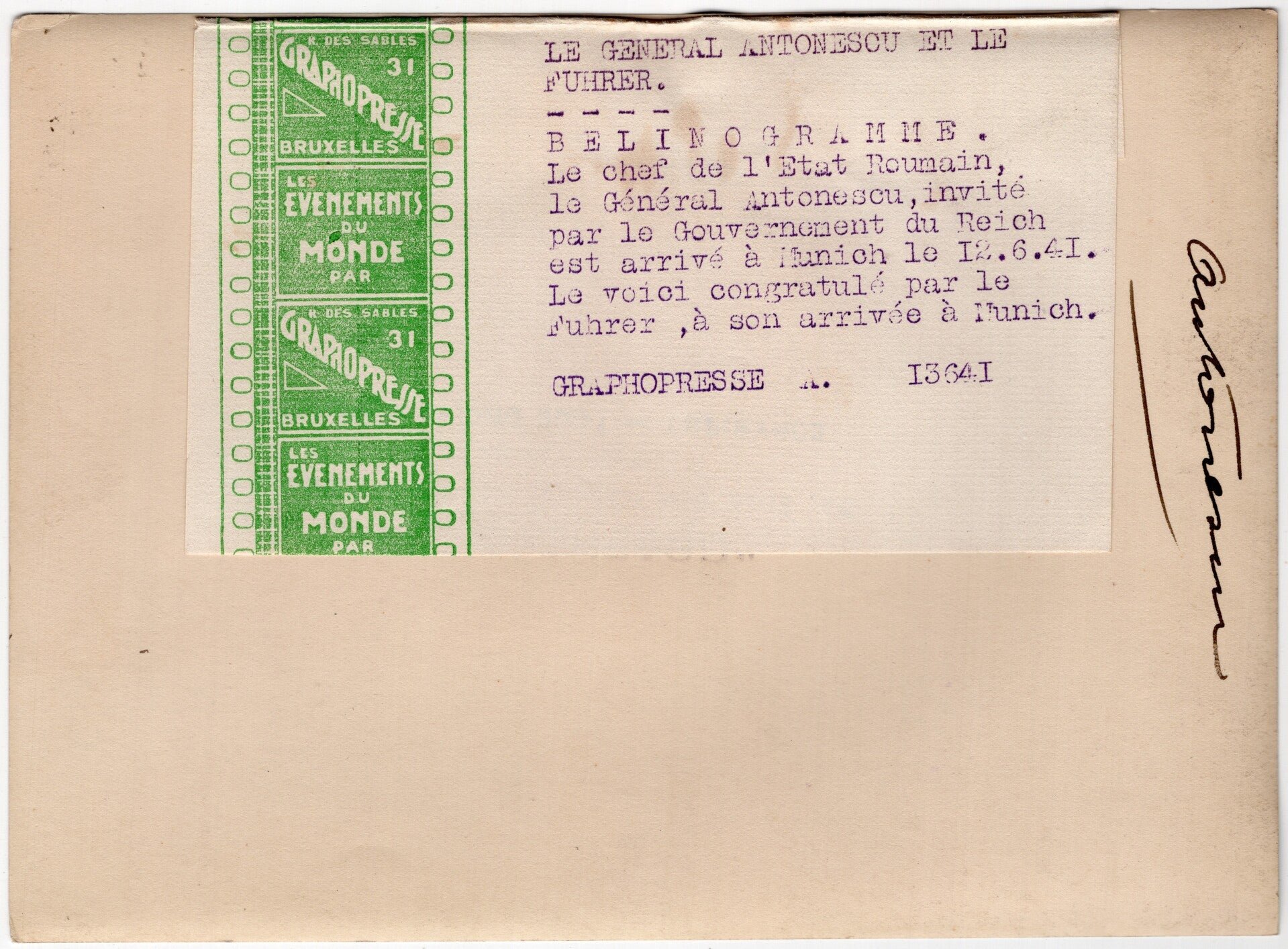 Original WW2 French Press Photo - Romanian President Ion Antonescu meeting Adolf Hitler in Munich (1941) — image 2