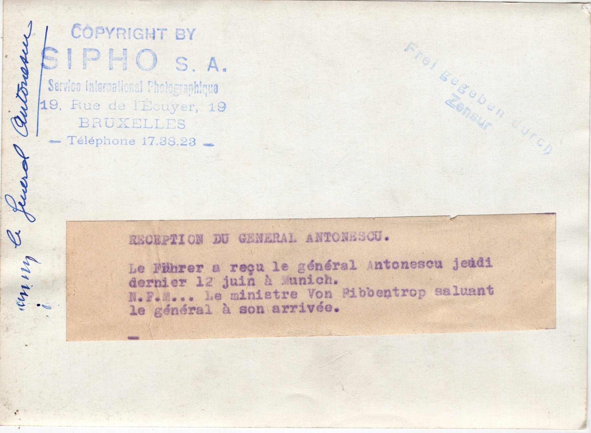 Original WW2 French Press Photo - Romanian President Ion Antonescu meeting Joachim Von Ribbentrop (1941) — image 2