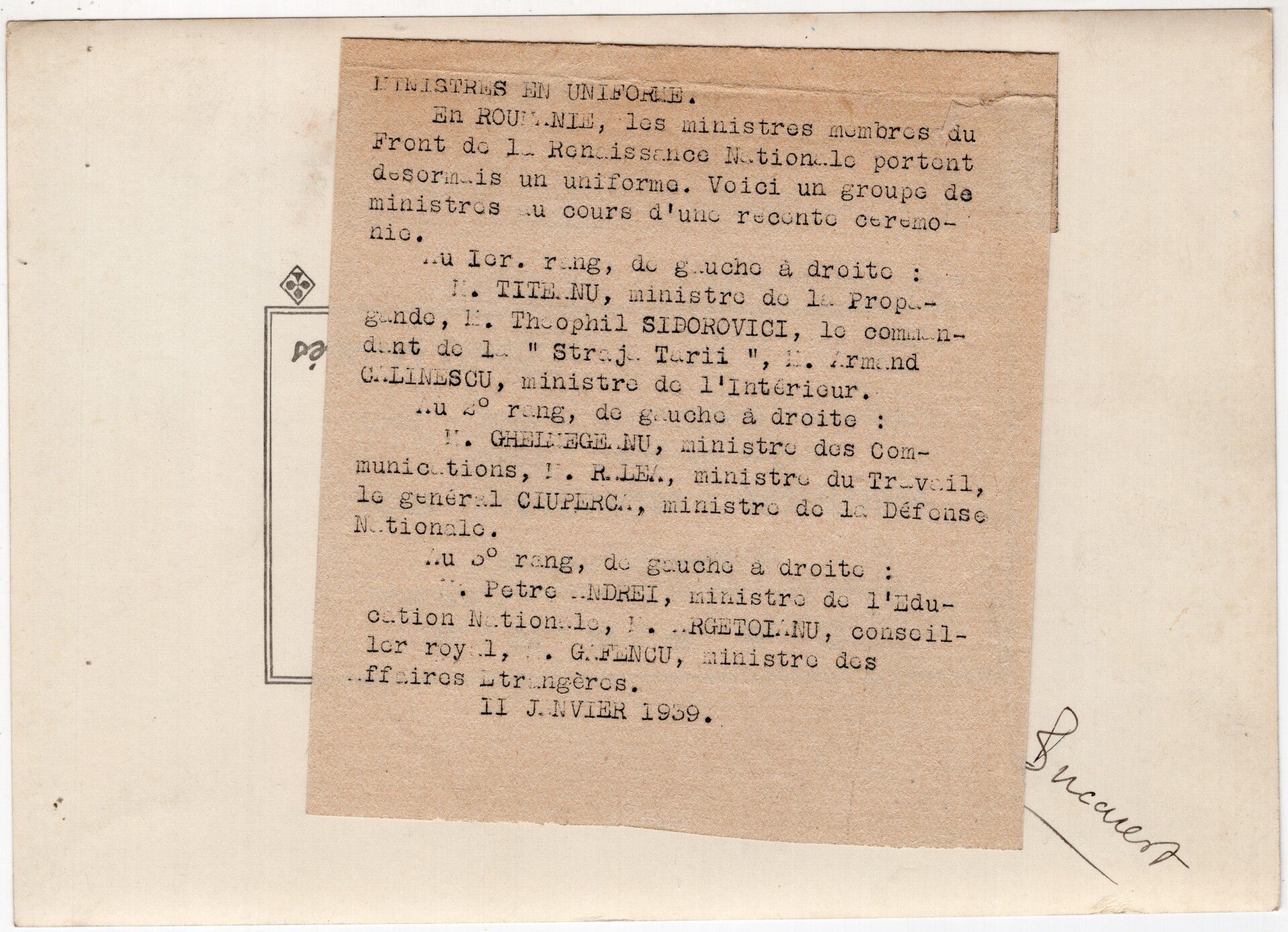 Original WW2 French Press Photo - Ministers in Romania (1939) — image 2