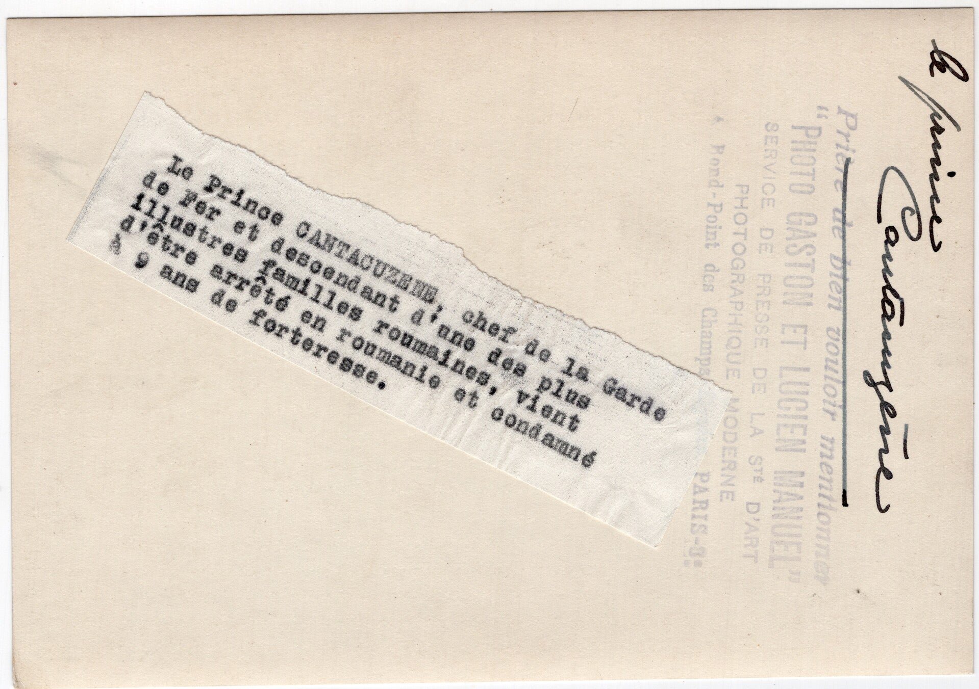 Original WW2 French Press Photo - Portrait Romanian Pilot Constantin Cantacuzino — image 2