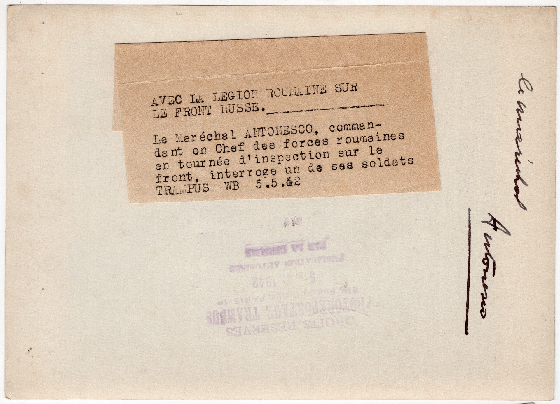 Original WW2 French Press Photo - Romanian soldiers with President Ion Antonescu on the Eastern front (1942) — image 2