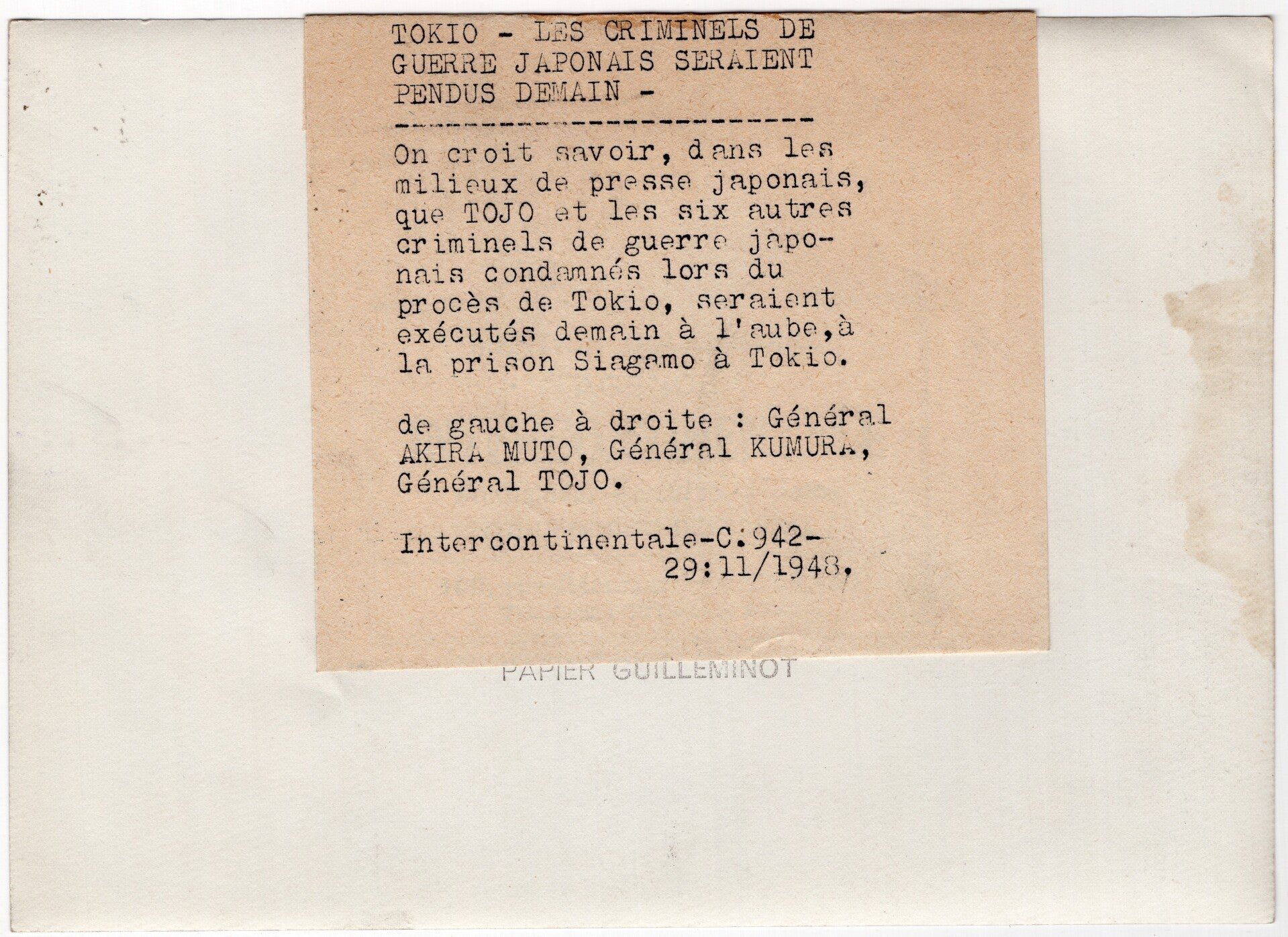 Original WW2 French Press Photo - Japanese war criminals on trial (1948) — image 2