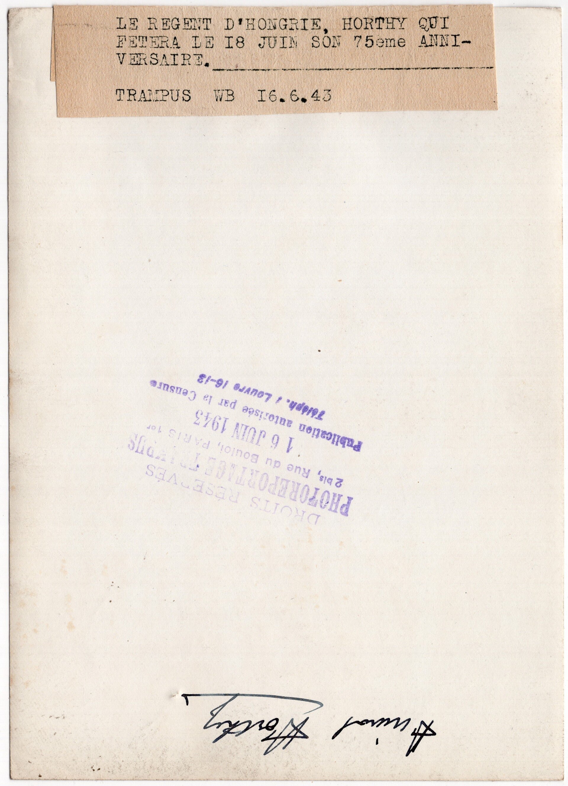 Original WW2 French Press Photo - Portrait Hungarian president Miklós Horthy (1943) — image 2