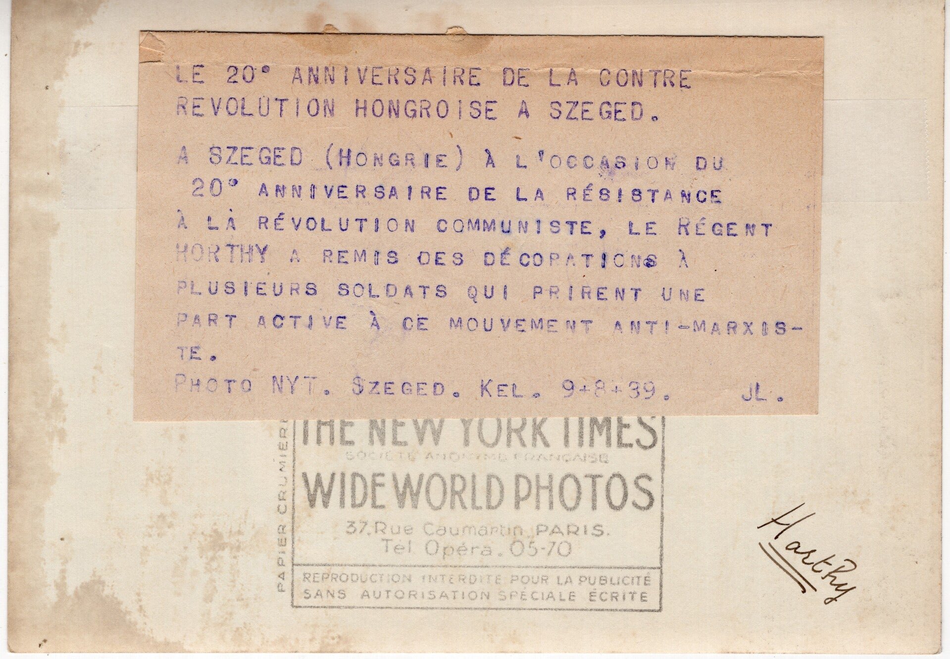 Original WW2 French Press Photo - Hungarian president Miklós Horthy in Szeged (1939) — image 2