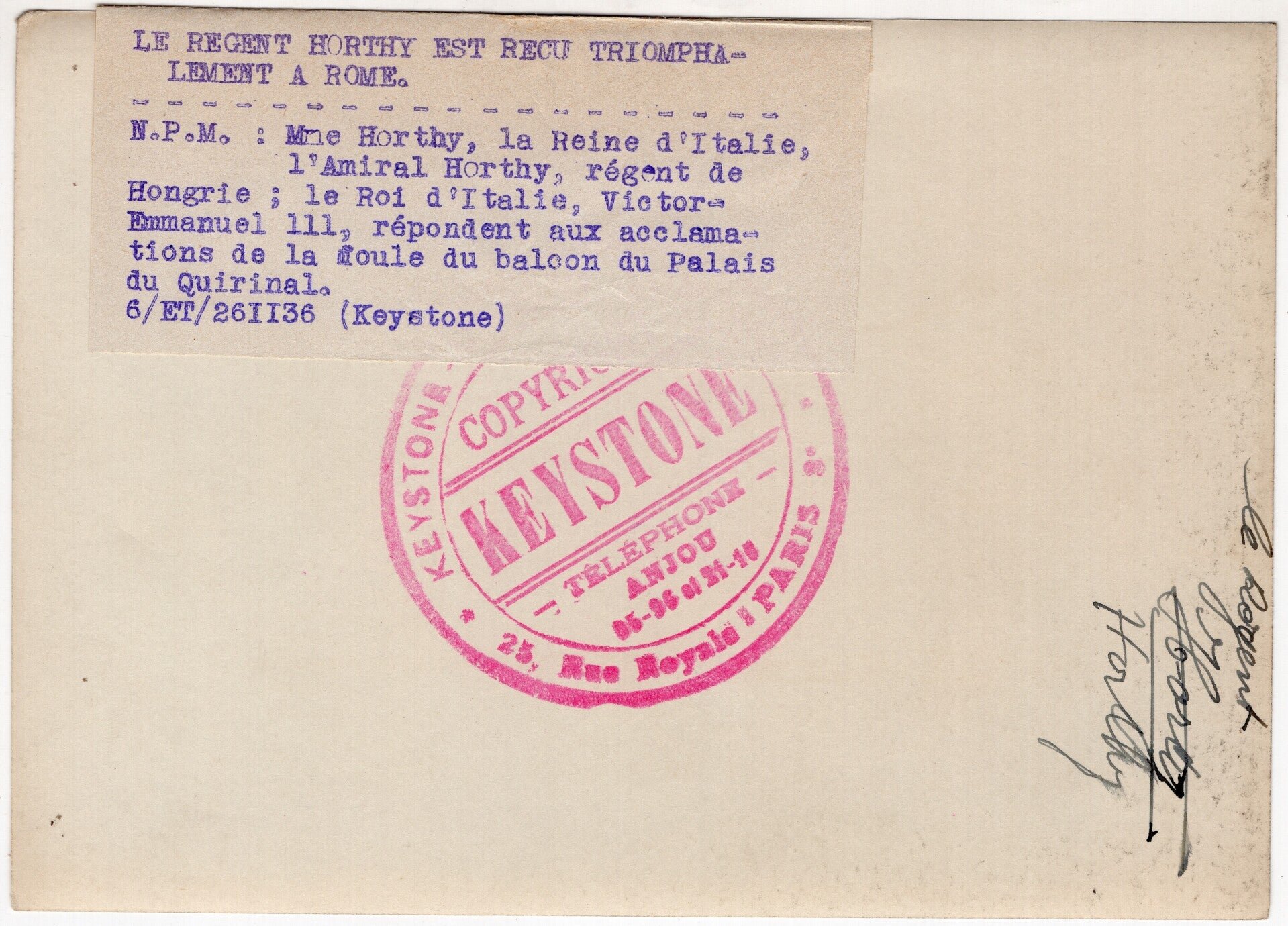 Original WW2 French Press Photo - Hungarian president Miklós Horthy with the king of Italy Victor Emanuel III (1938) — image 2