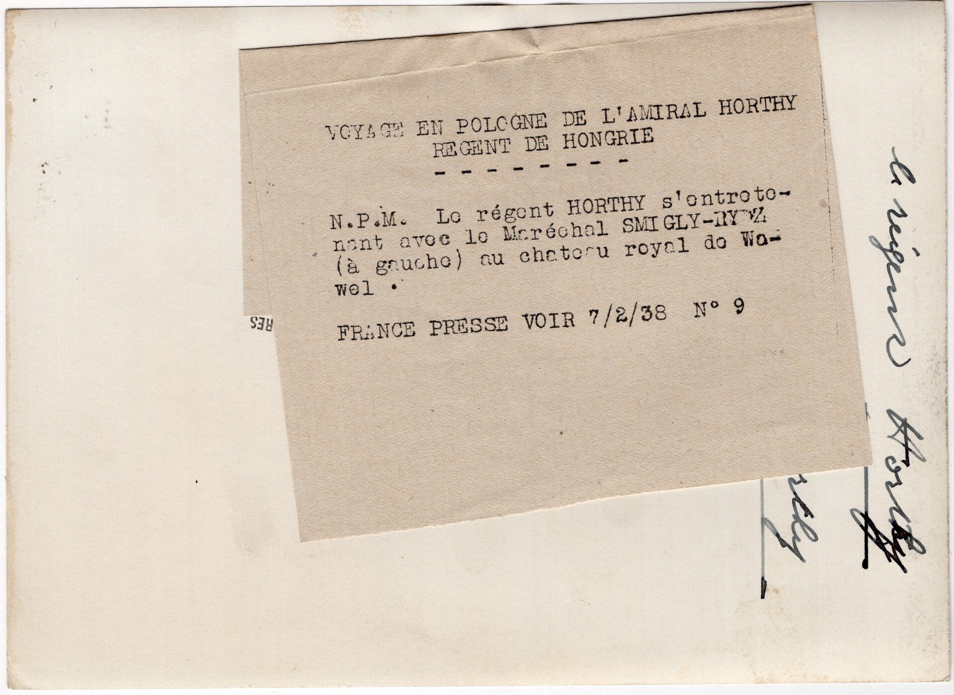 Original WW2 French Press Photo - Hungarian president Miklós Horthy with Polish politician Edward Rydz-Śmigły (1938) — image 2