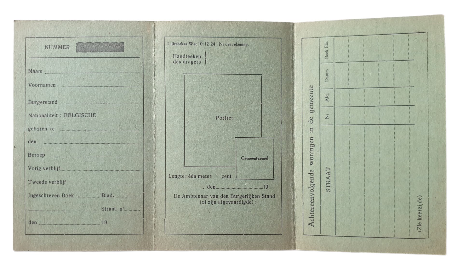 Unused ID card ''Kaart van Eenzelvigheid'' Belgium — image 2