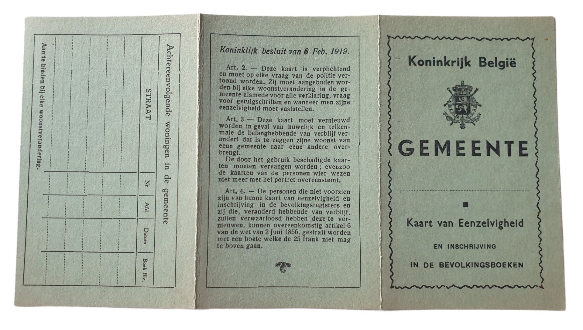 Unused ID card ''Kaart van Eenzelvigheid'' Belgium — image 3