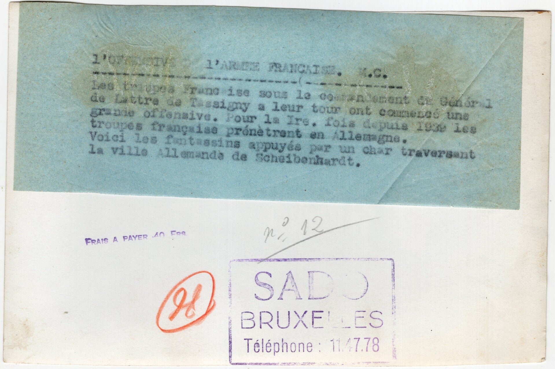 Original WW2 French Press Photo - French soldiers under the command of Tassigny with a Sherman tank in Schreibenhardt (1945) — image 2