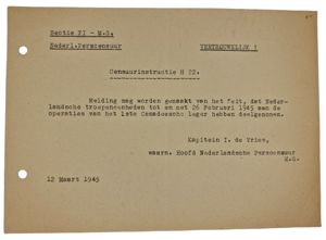 Original WW2 Dutch Allied Document - MG Militair Gezag, H …