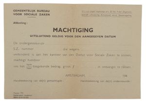 Document - Machtiging sociale zaken, Amsterdam