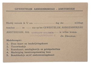 Unused document ''Gewestelijk Arbeidsbureau'' Amsterdam