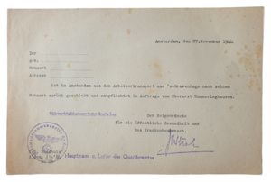 Unused medical certificate Amsterdam workerstransport from the Hague