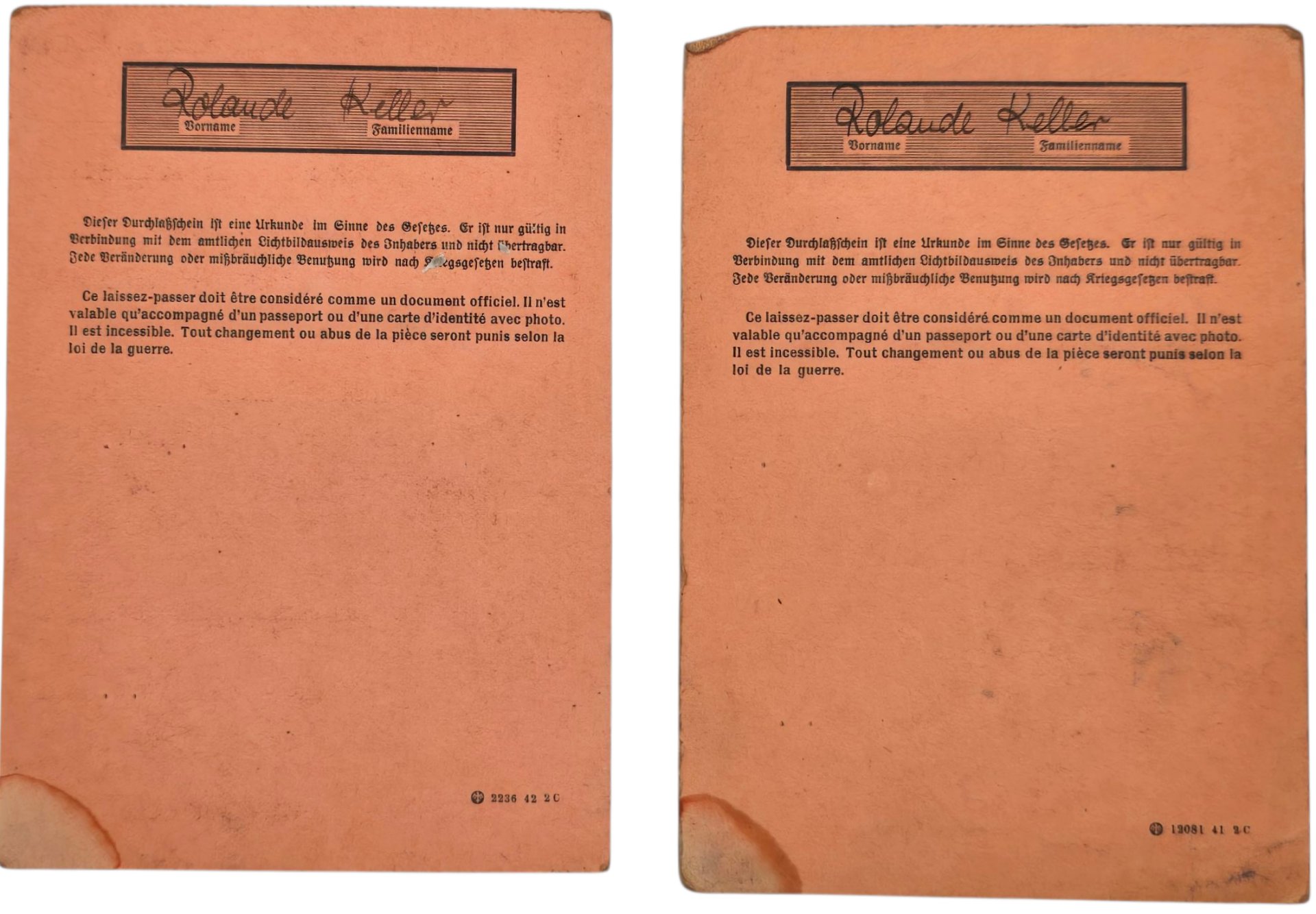 Original WW2 French Document - Dutchlassschein West, Nordostlinie, Nancy, France (1942) — image 2