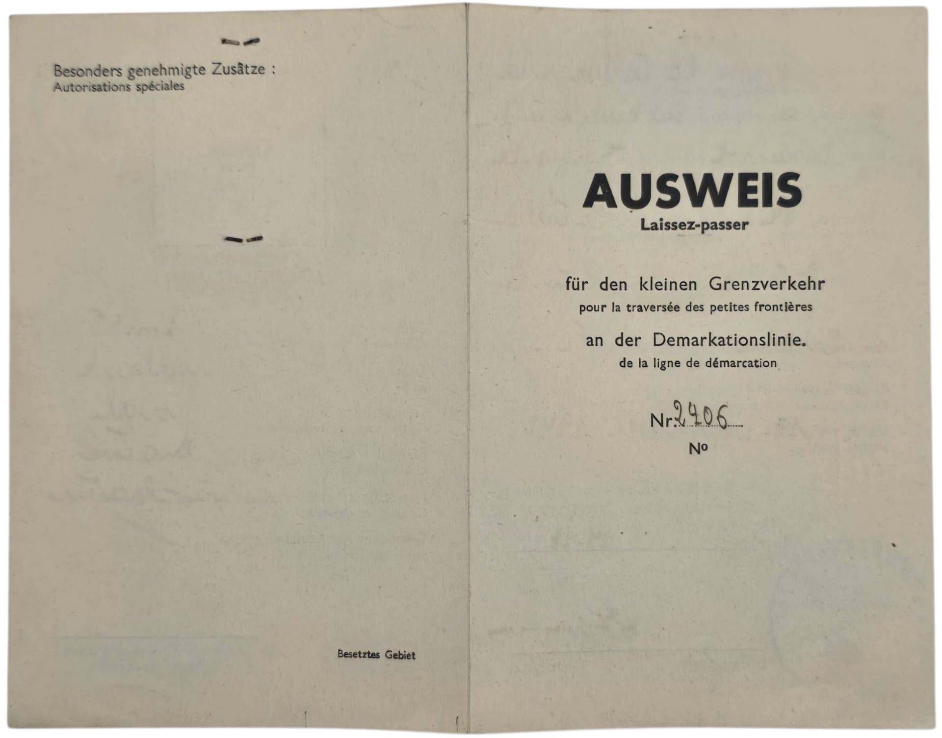 Original WW2 French Document - Ausweis an der Demarkationslinie, St Vallier, France (1942) — image 2