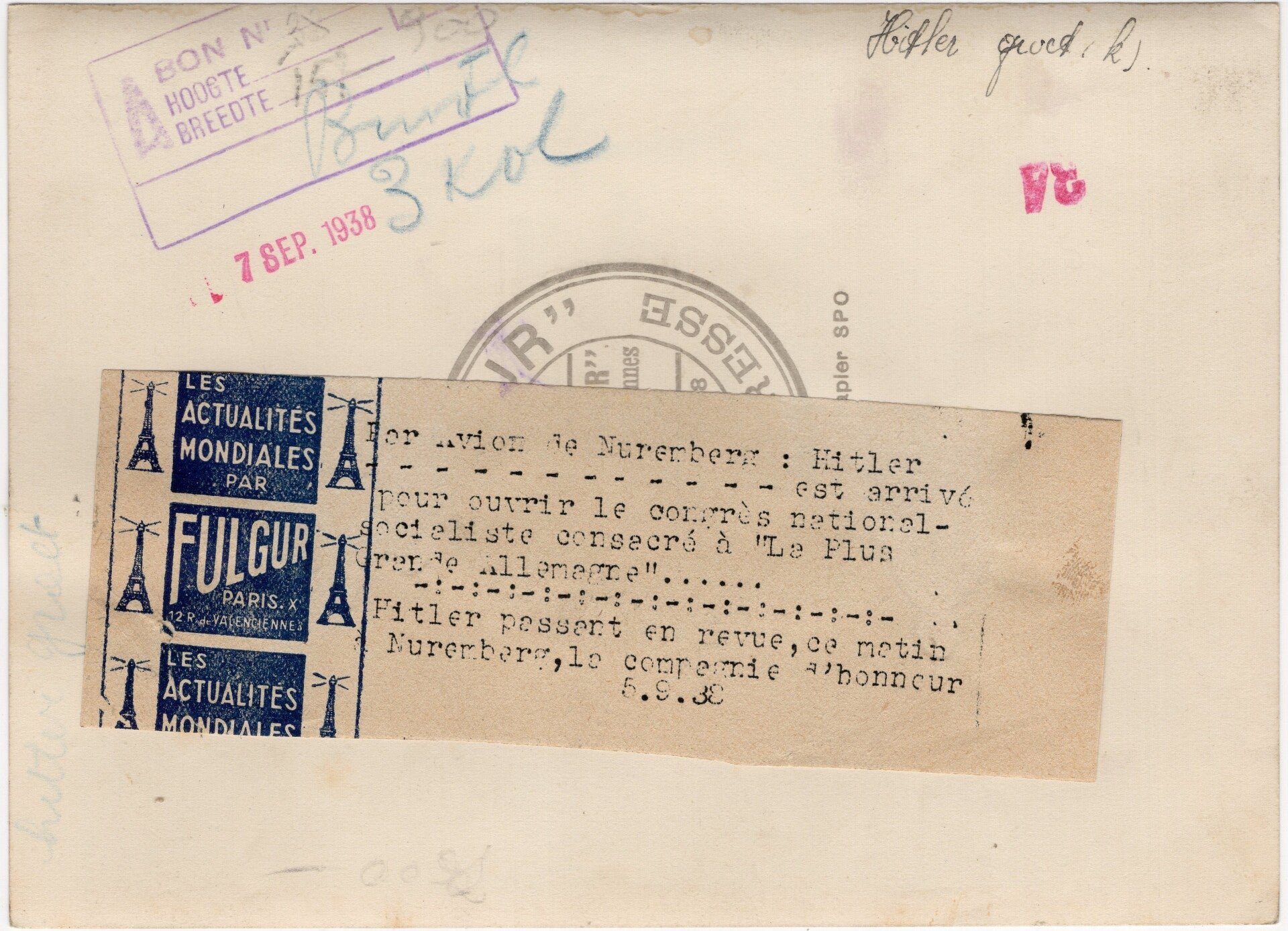 Original WW2 French Press Photo - Adolf Hitler salutes the Allgemeine SS during the Reichsparteitag in Nuremberg (1938) — image 2