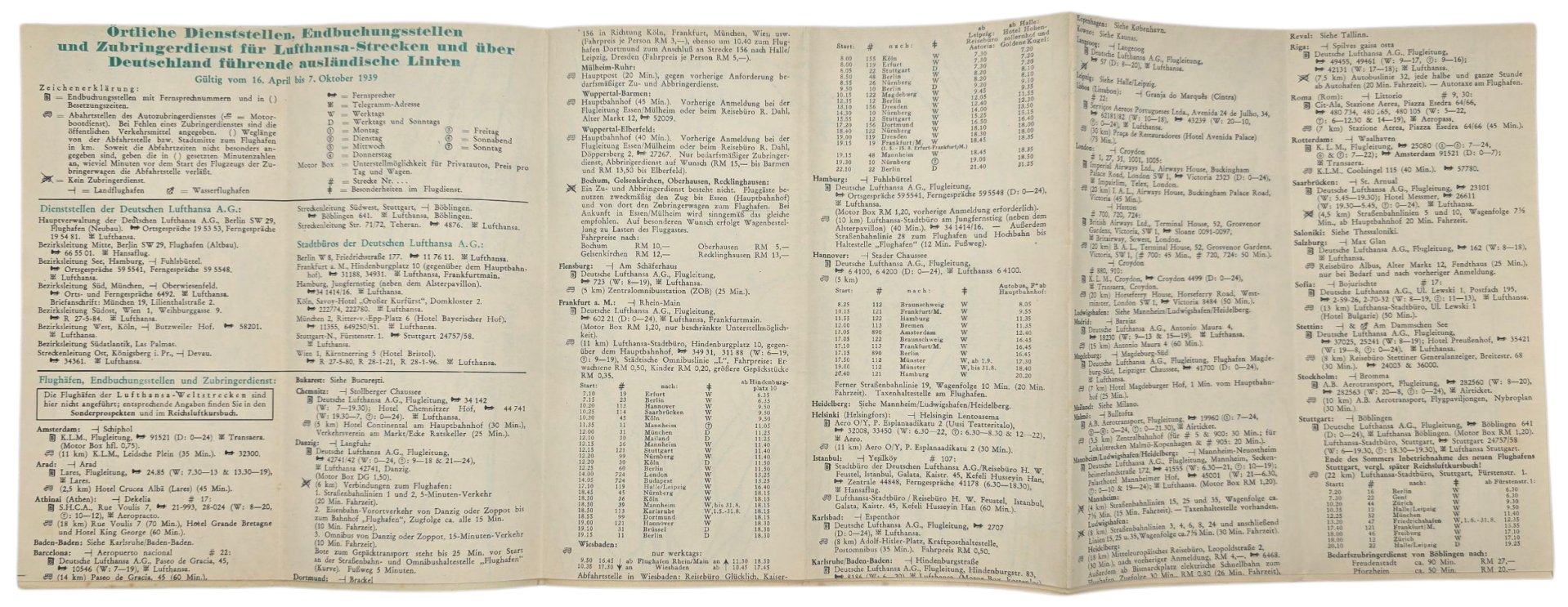 Original WW2 German Document - Deutsche Lufthansa Sommerflugplan 19 April bis 7 Oktober (1939) — image 3