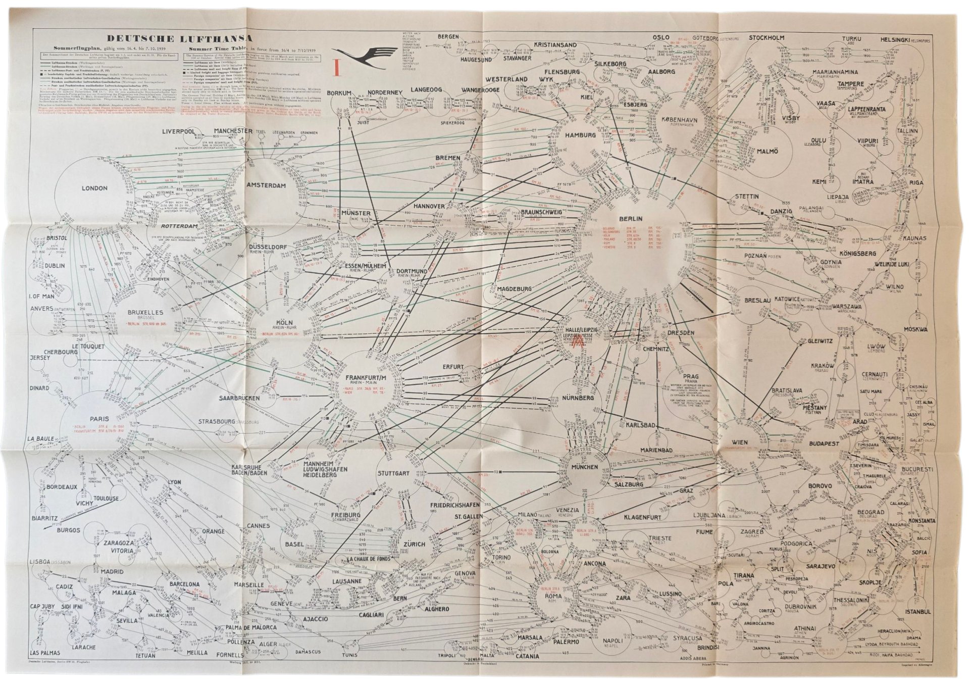 Original WW2 German Document - Deutsche Lufthansa Sommerflugplan 19 April bis 7 Oktober (1939) — image 4