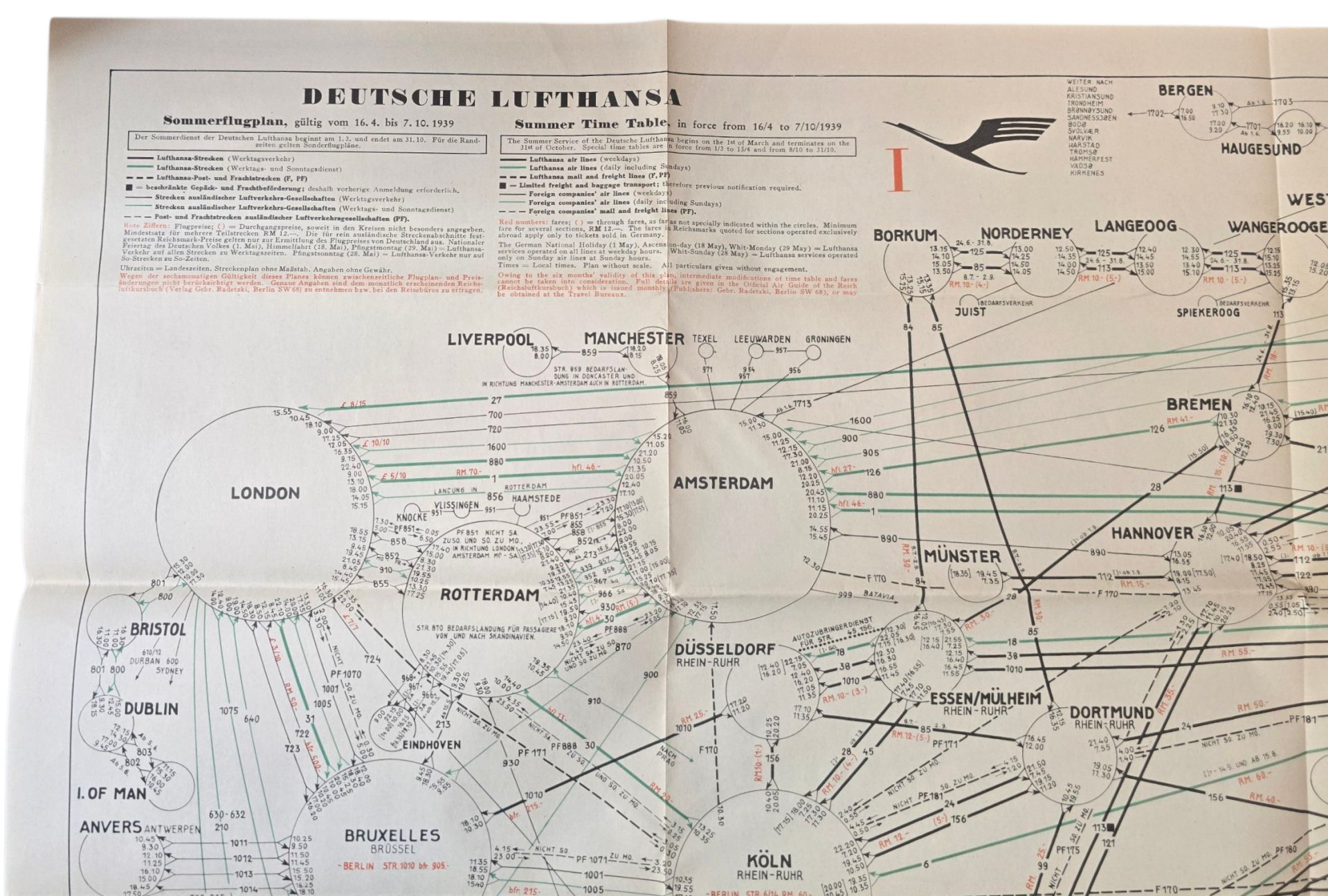 Original WW2 German Document - Deutsche Lufthansa Sommerflugplan 19 April bis 7 Oktober (1939) — image 5