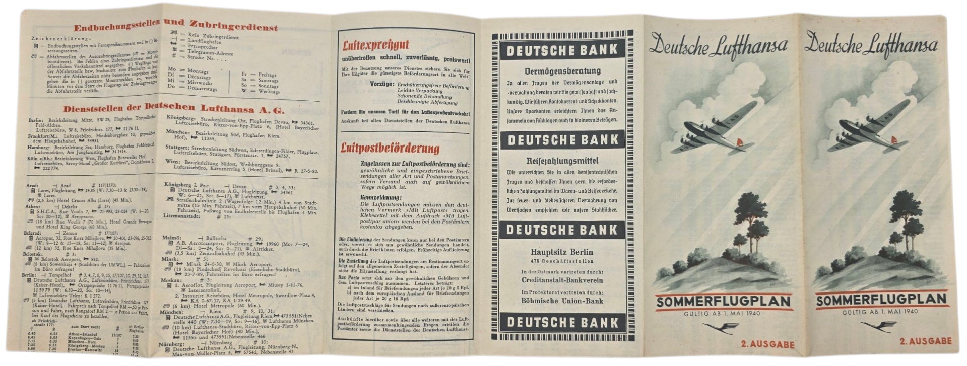Original WW2 German Document - Deutsche Lufthansa Sommerflugplan 1 Mai, 2 Ausgabe (1940) — image 3