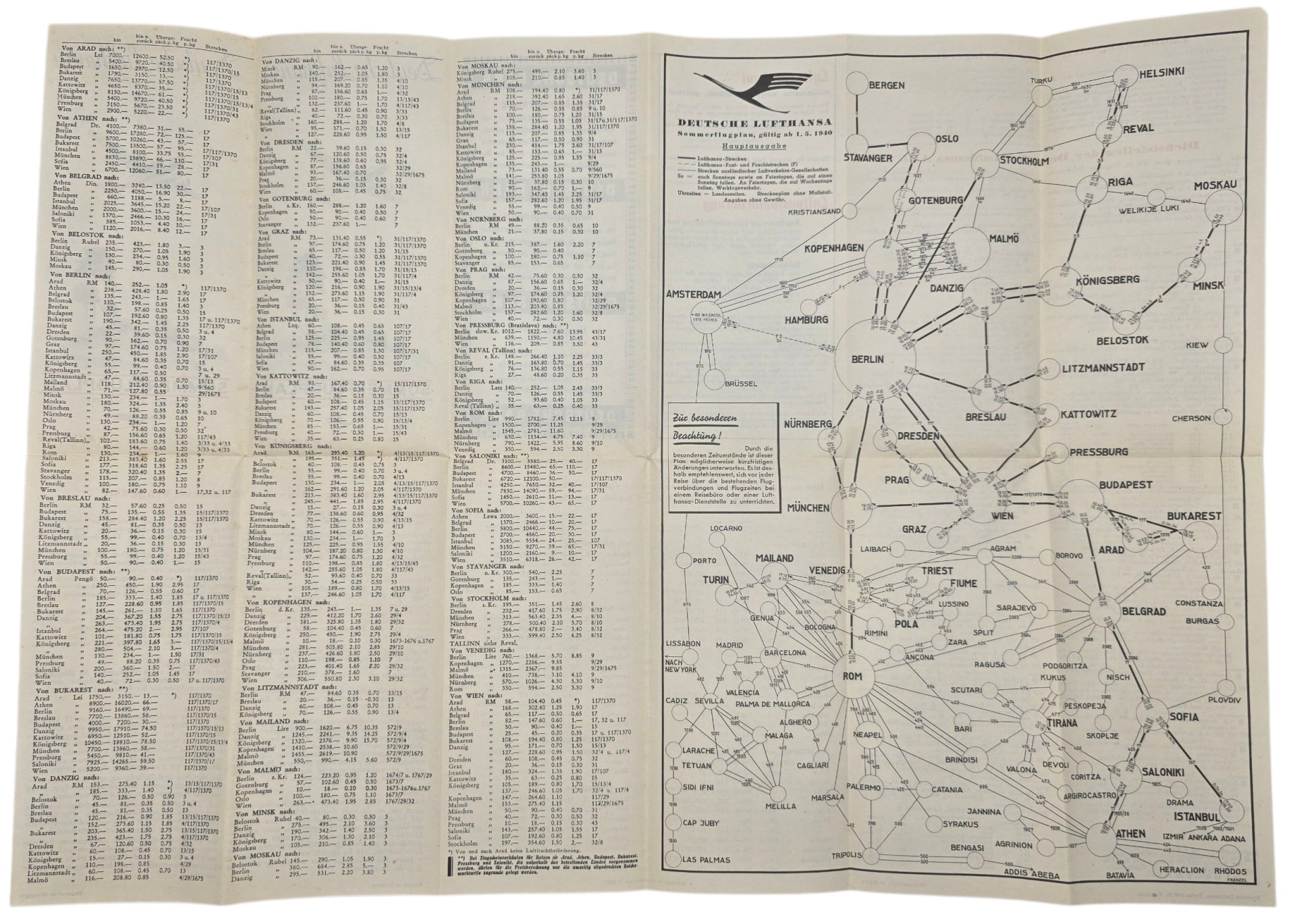 Original WW2 German Document - Deutsche Lufthansa Sommerflugplan 1 Mai, 2 Ausgabe (1940) — image 4