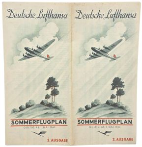 Original WW2 German Document - Deutsche Lufthansa Sommerflugplan 1 Mai, …