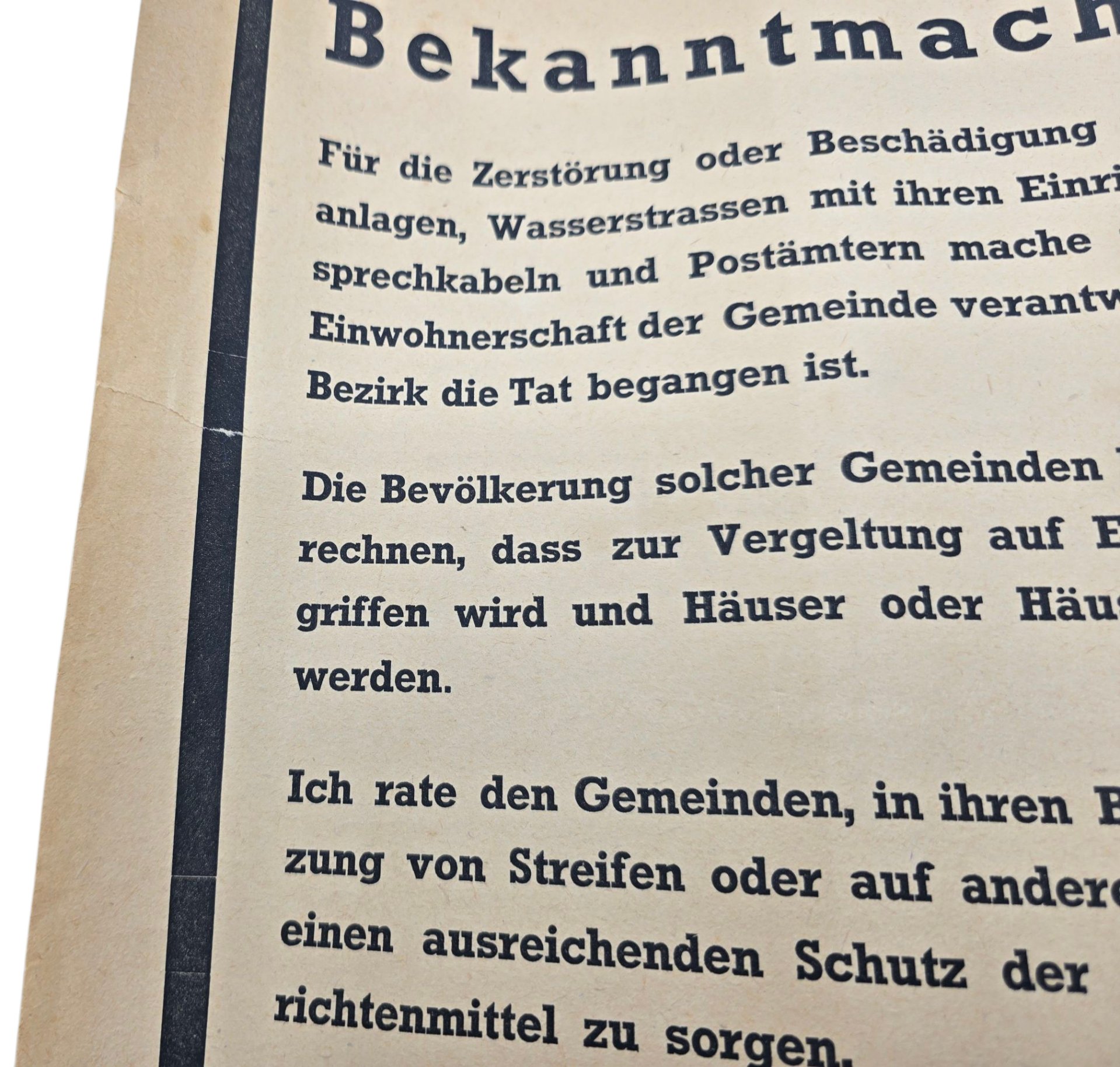 Original WW2 Dutch German Poster - Notice against sabotage, Seyss-Inquart, The Hague, September (1944) — image 2