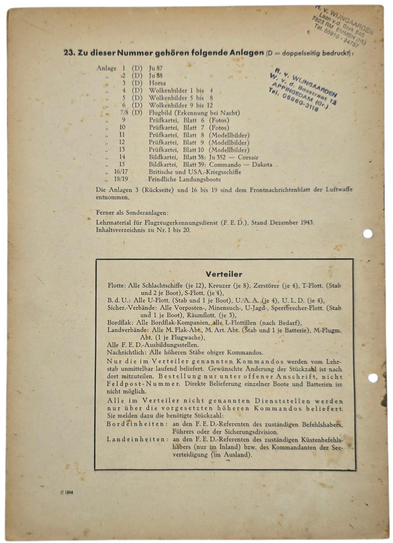 Original WW2 German Kriegsmarine Document - Erkennungsdienst der Kriegsmarine Nr. 20 (1943) — image 3