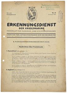 Original WW2 German Kriegsmarine Document - Erkennungsdienst der Kriegsmarine Nr. …