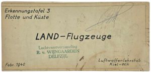 Original WW2 German Luftwaffe Document - Erkennungstafel 3, Land-Flugzeuge Luftwaffenlehrstab …