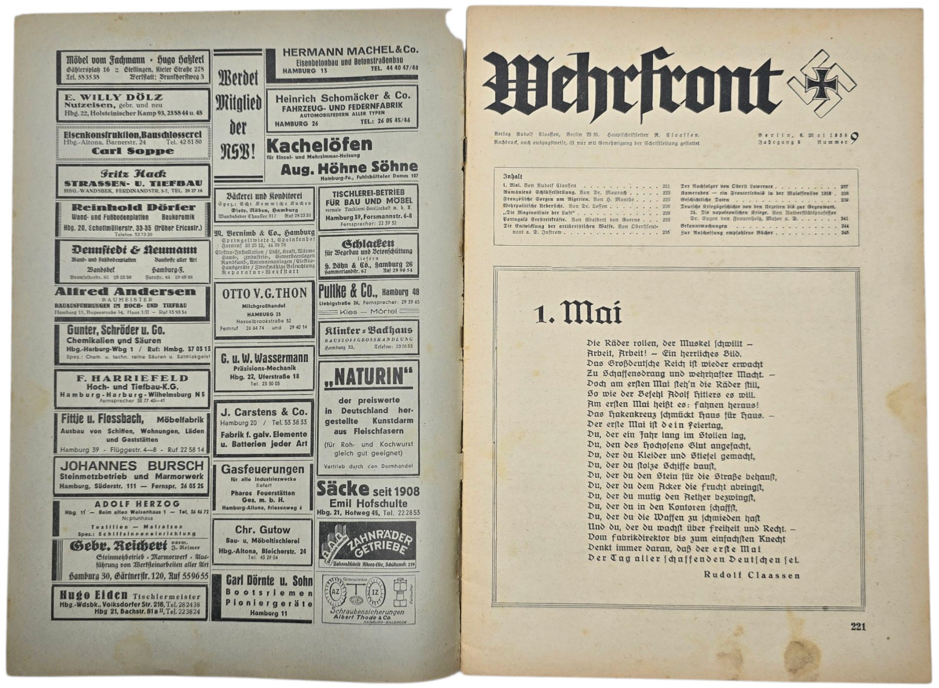 Original WW2 German NSDAP Magazine - Wehrfront 5th Year No. 9 (1938) — image 2
