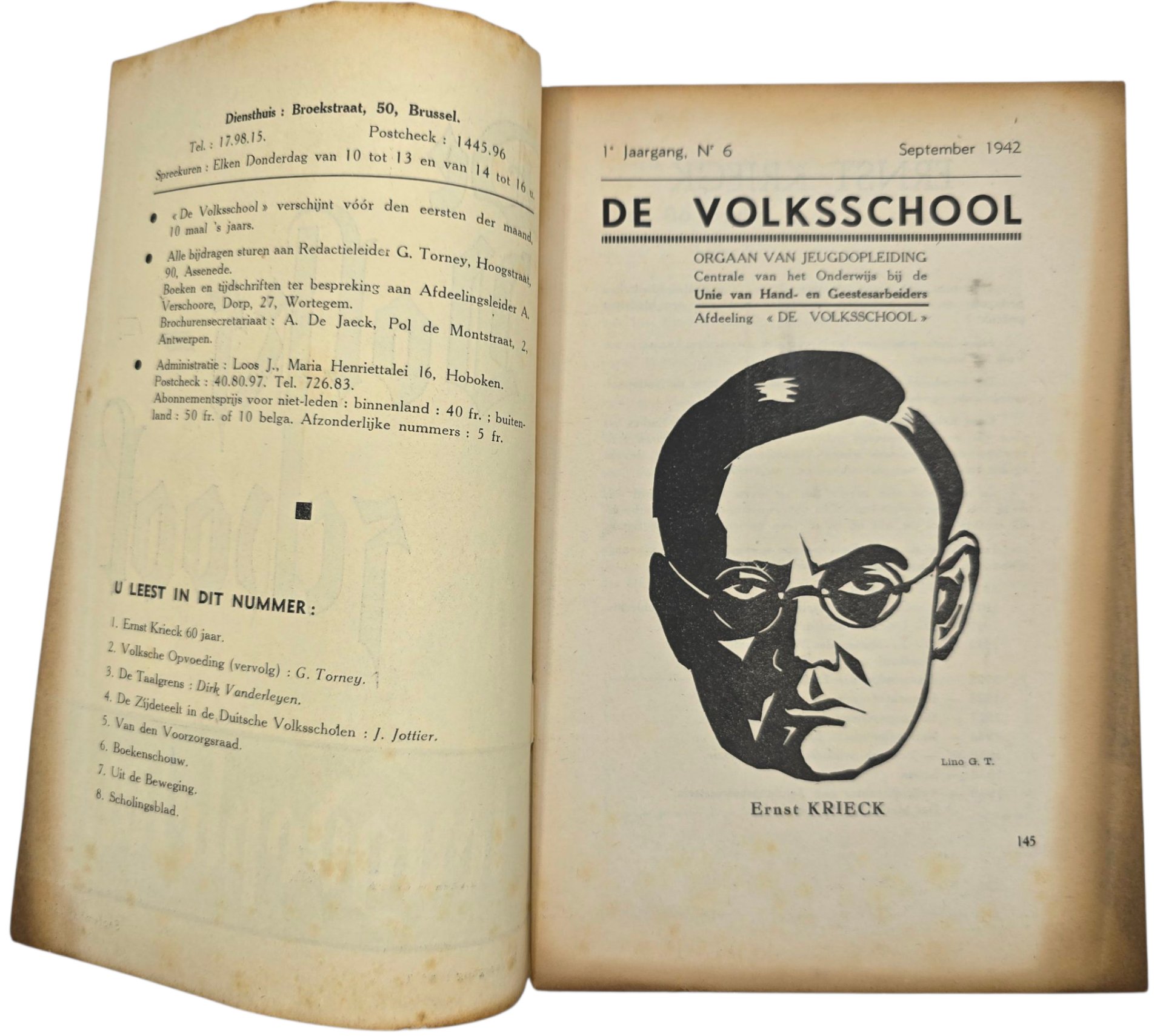 Original WW2 Flemish Collaboration Magazine - De Volksschool Jeugdopleiding 2nd year No. 1, September (1942) — image 2