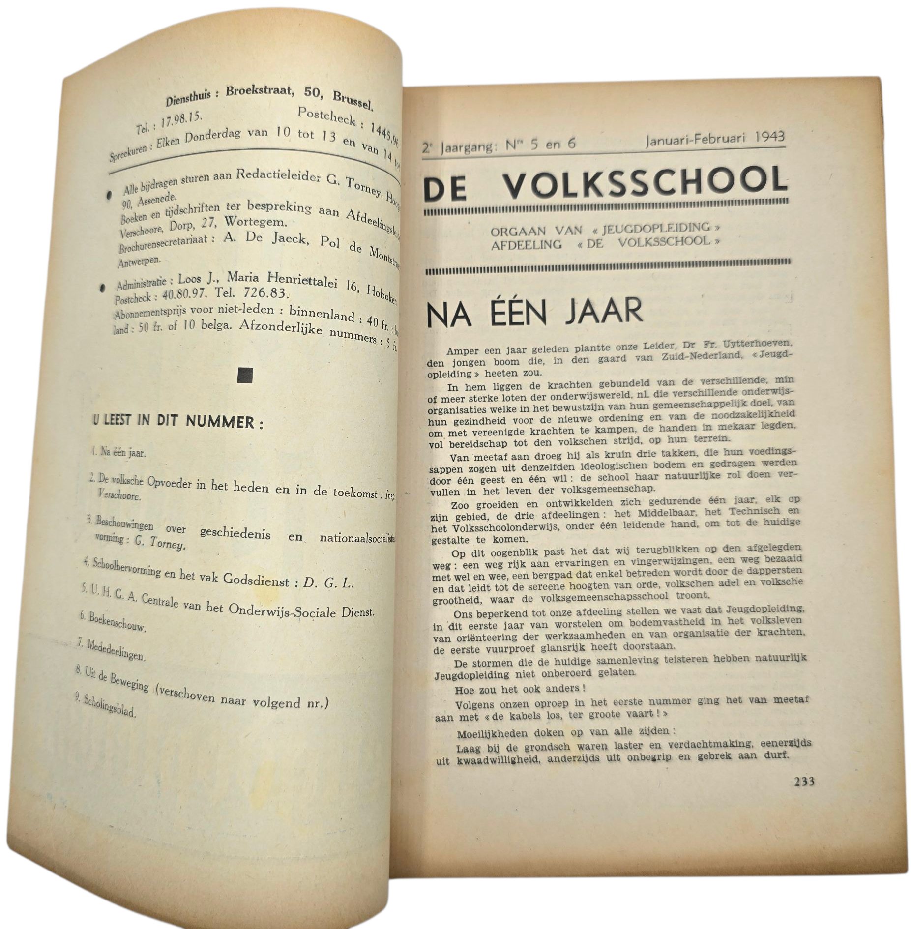 Original WW2 Flemish Collaboration Magazine - De Volksschool Jeugdopleiding 2nd year No. 5 & 6, January February (1943) — image 2