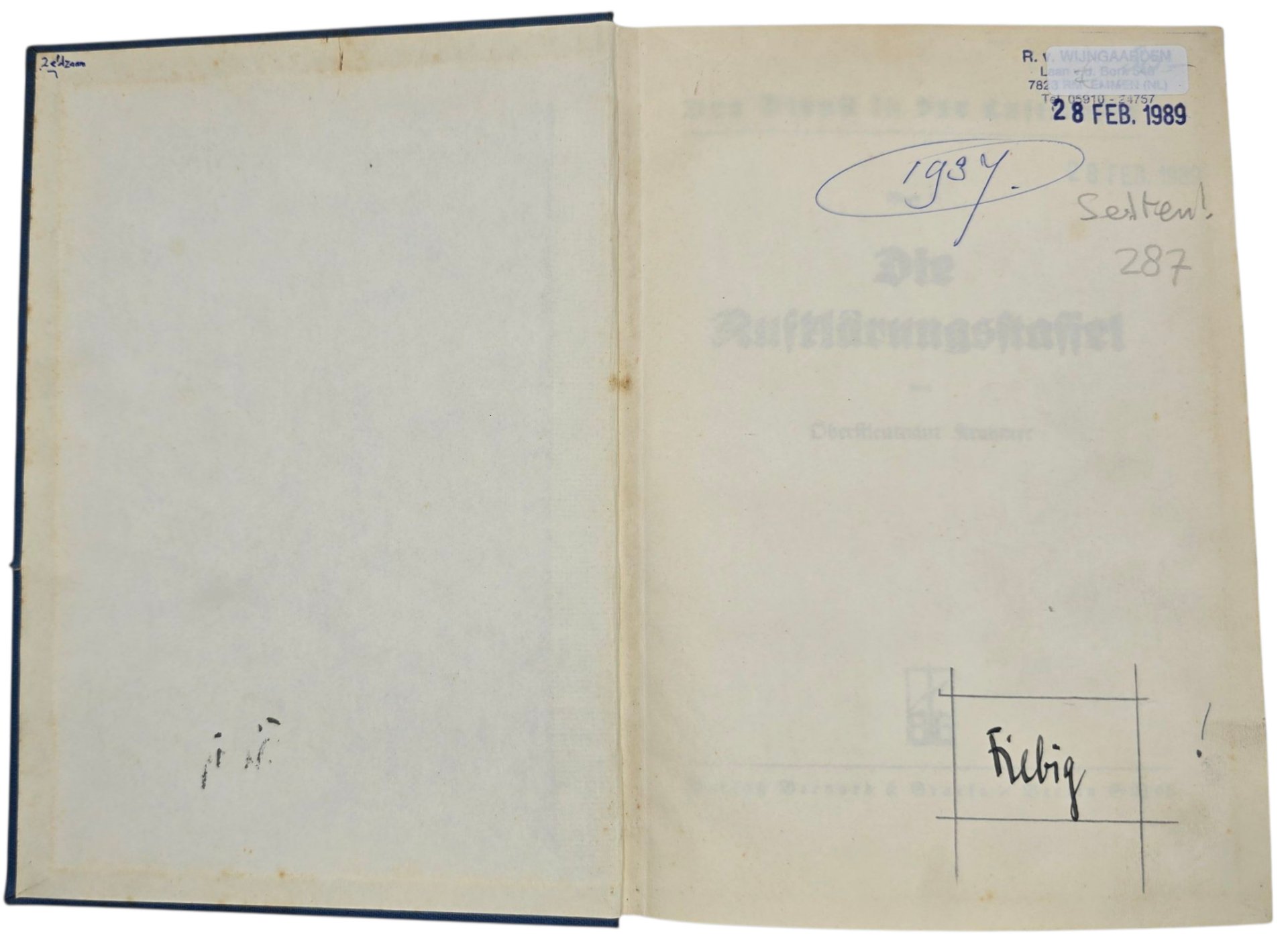 Original WW2 German Book - Die Aufklärungsstaffel Oberstleutnant Krahmer (1937) — image 2